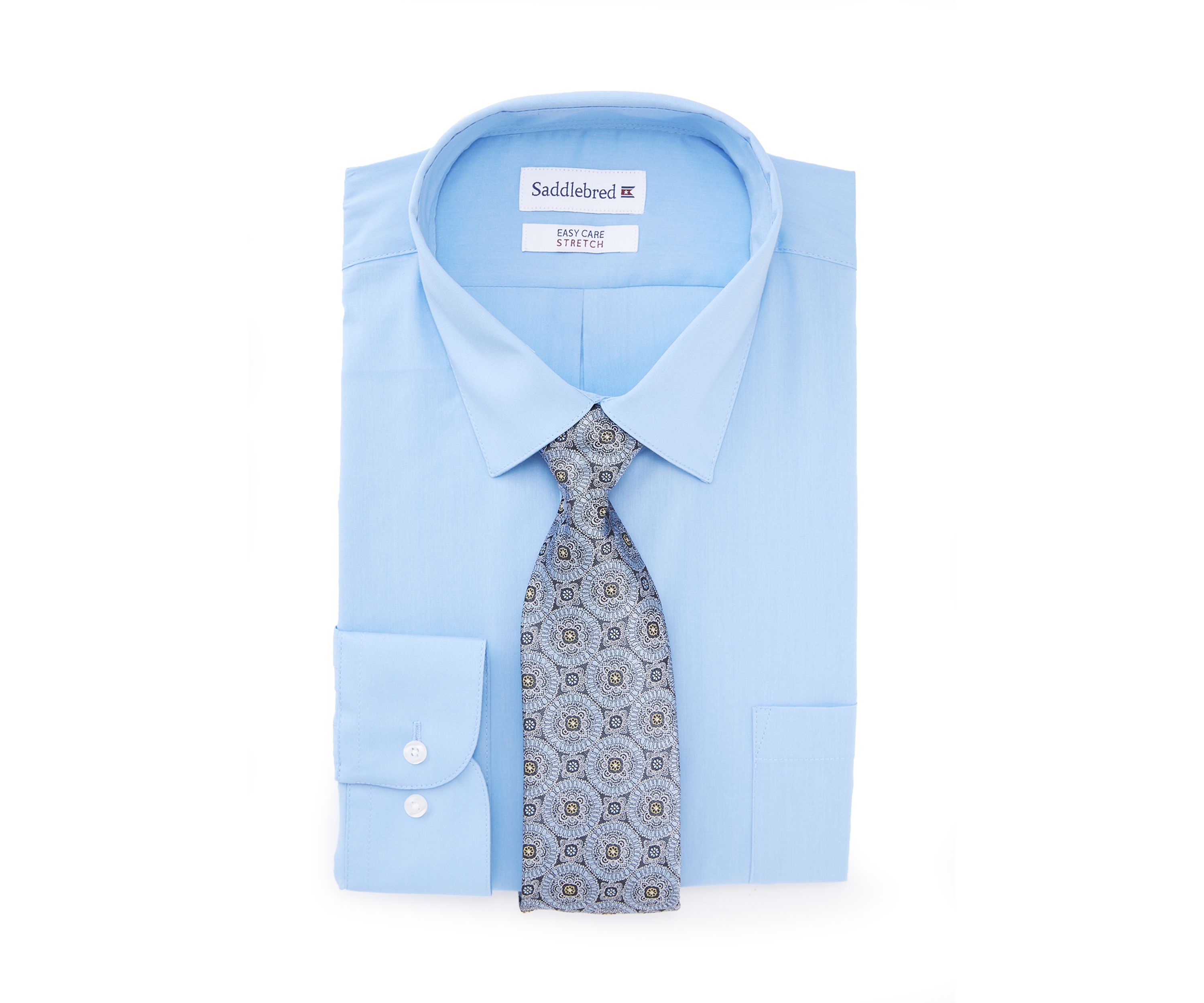 2 Piece Stretch Solid Point Dress Shirt with Tie