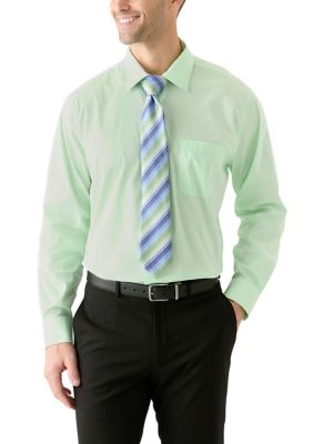 Saddlebred Men's Solid Shirt and Striped Tie Set, Green, 15 - 15.5 34/35
