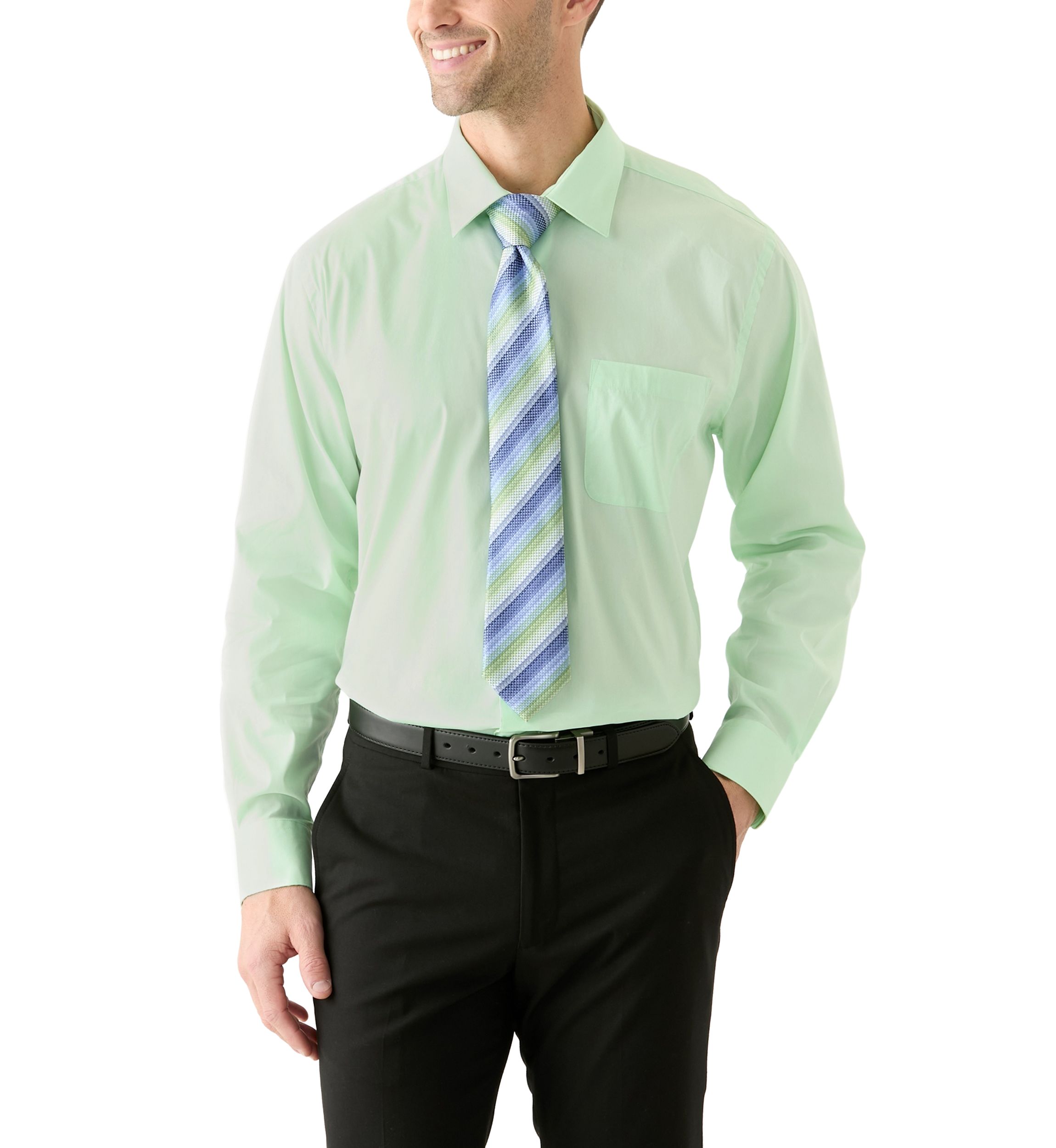 Solid Shirt and Striped Tie Set