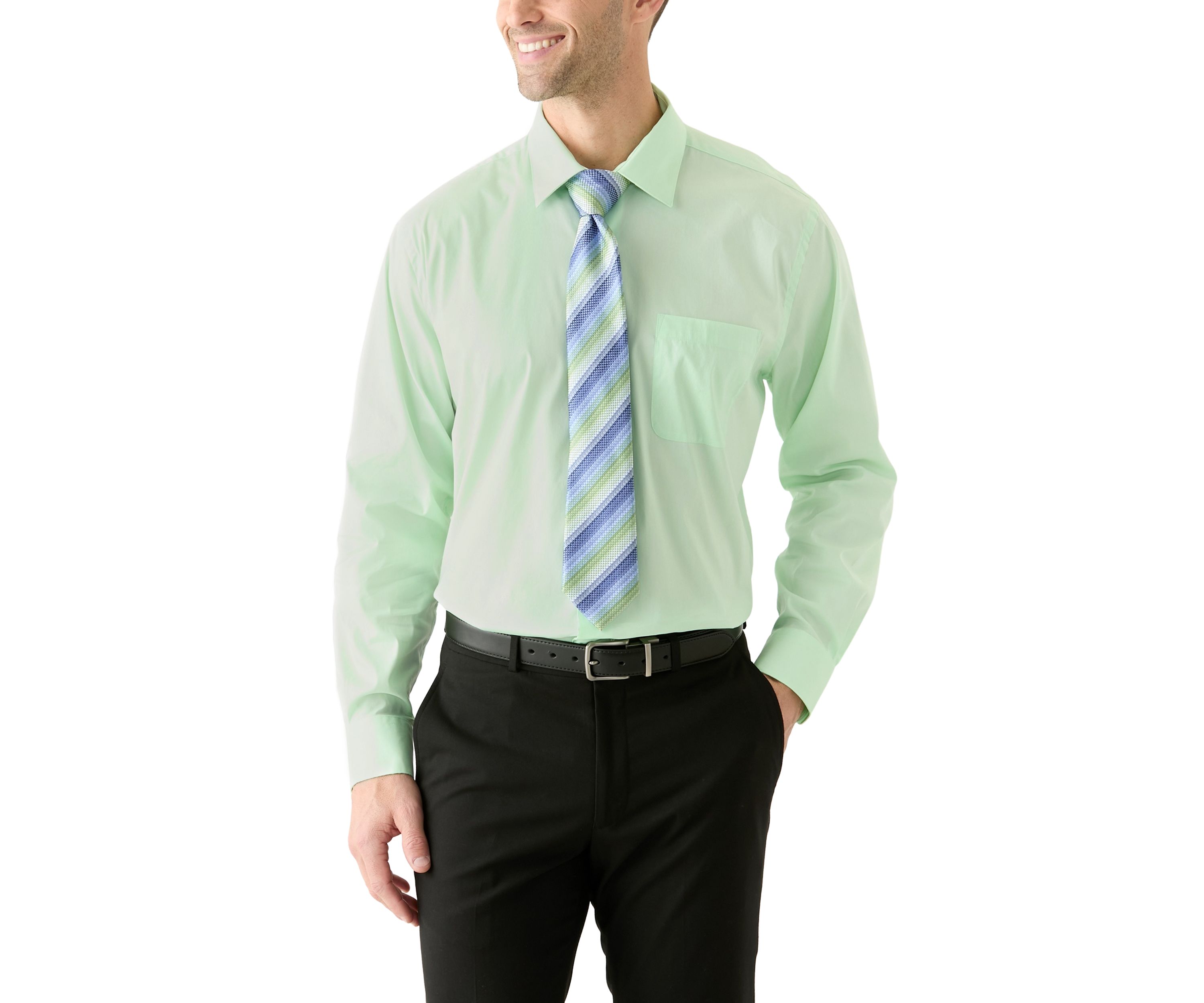 Solid Shirt and Striped Tie Set