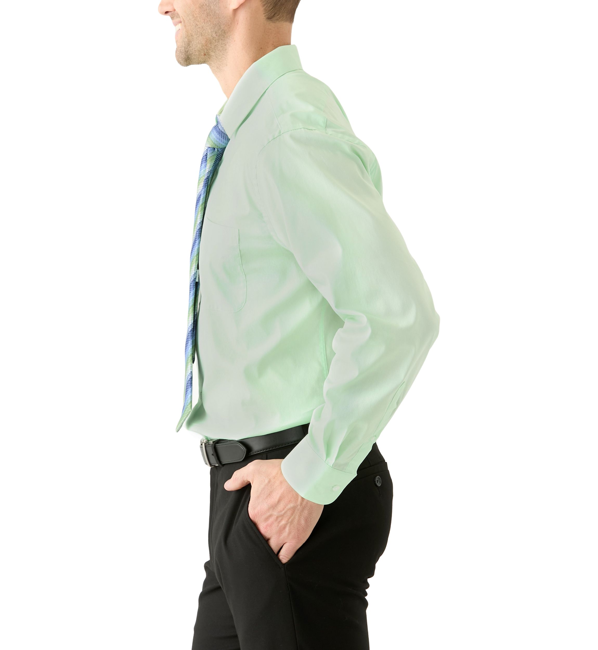 Solid Shirt and Striped Tie Set