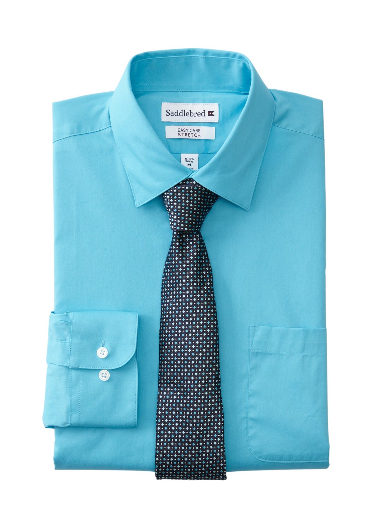 Stretch Solid Dress Shirt and Tie Set