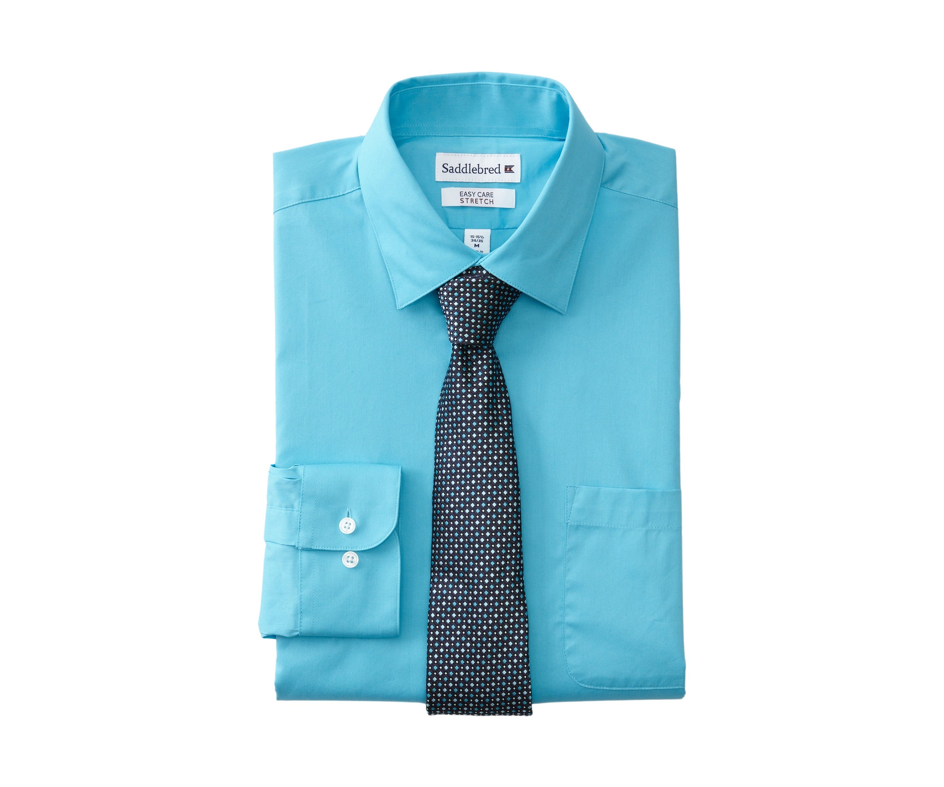 Stretch Solid Dress Shirt and Tie Set