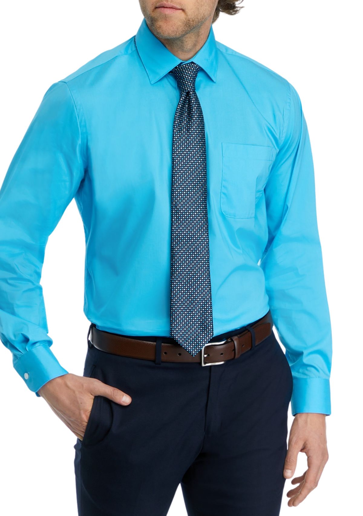 Stretch Solid Dress Shirt and Tie Set
