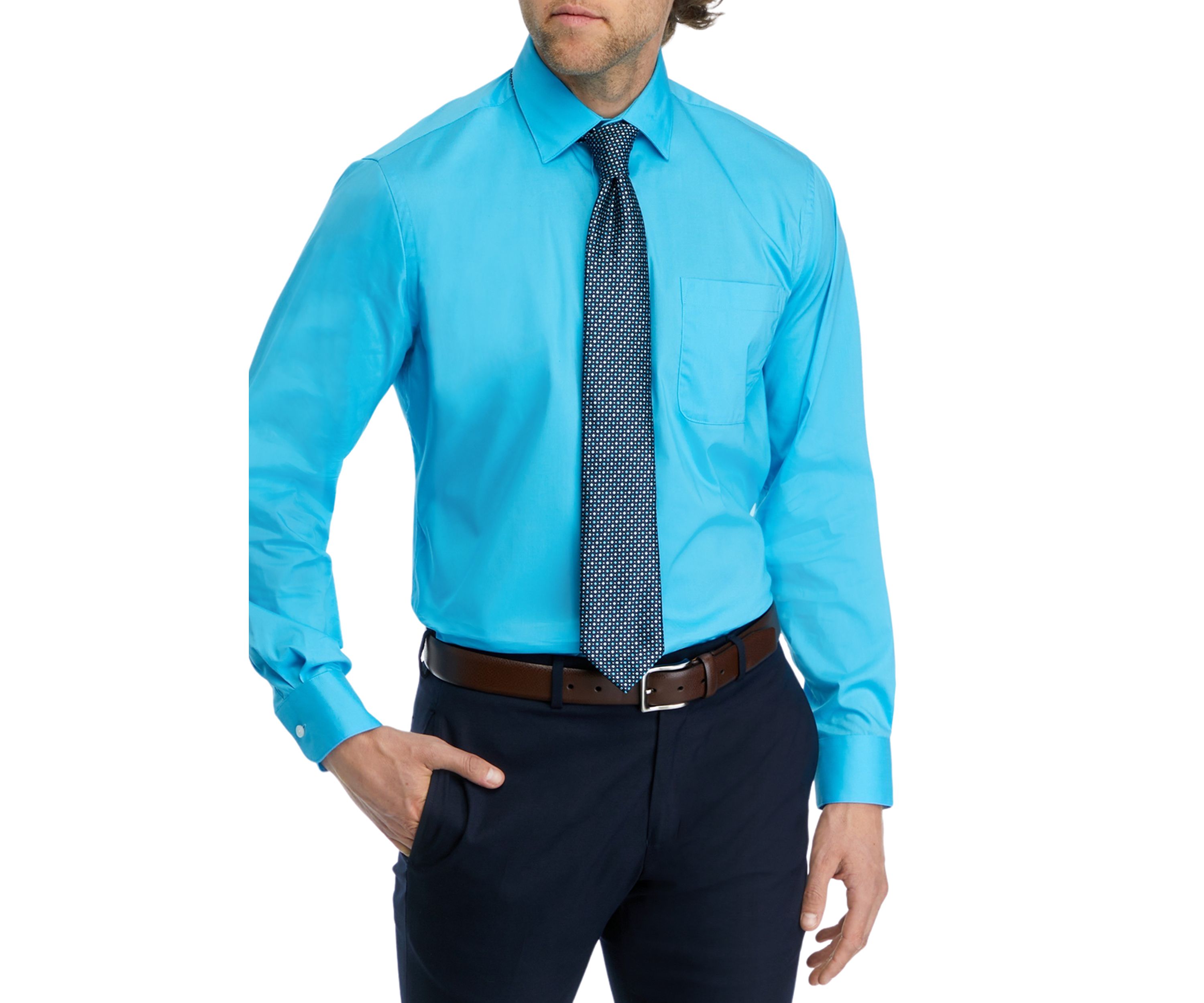 Stretch Solid Dress Shirt and Tie Set