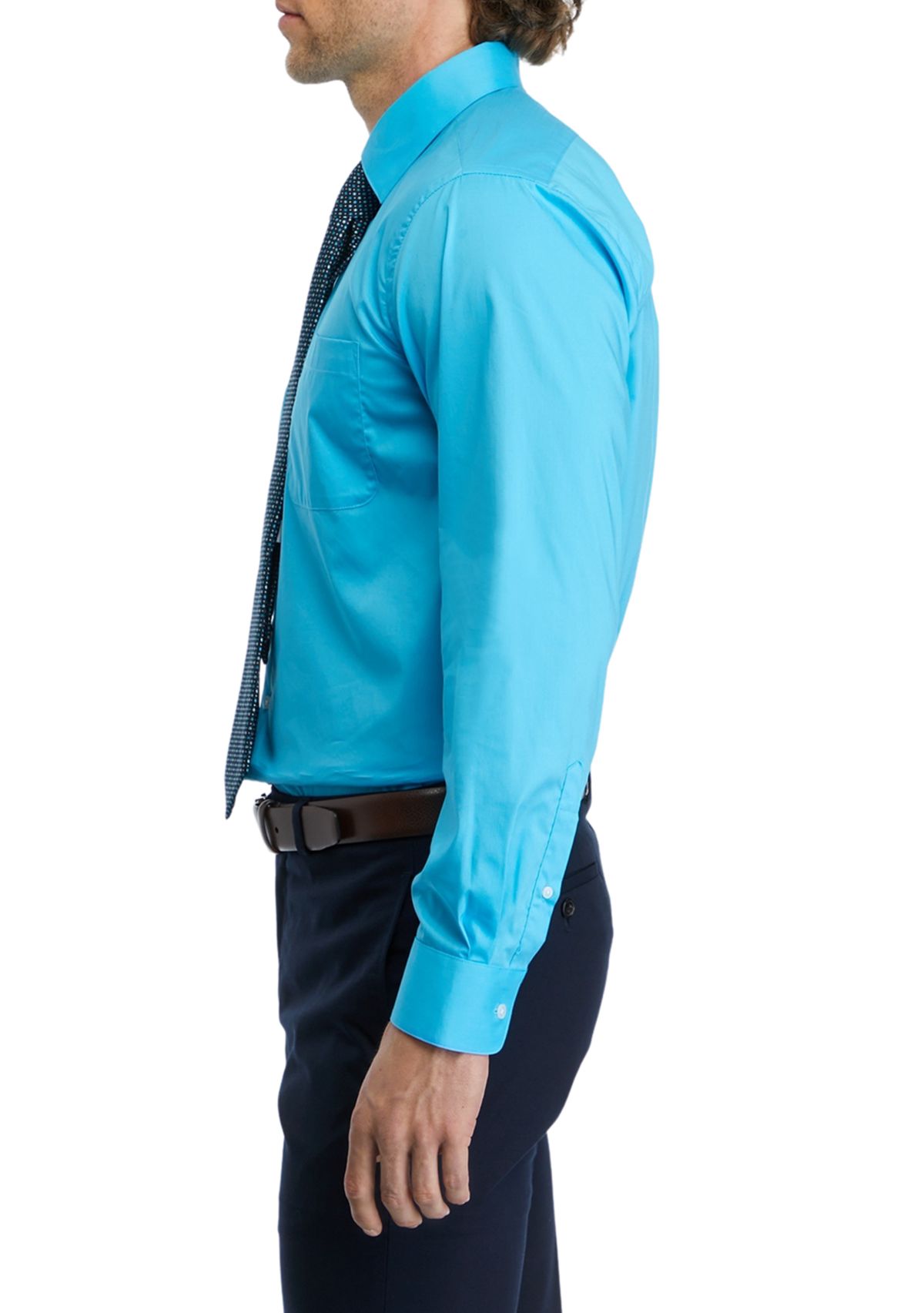 Stretch Solid Dress Shirt and Tie Set