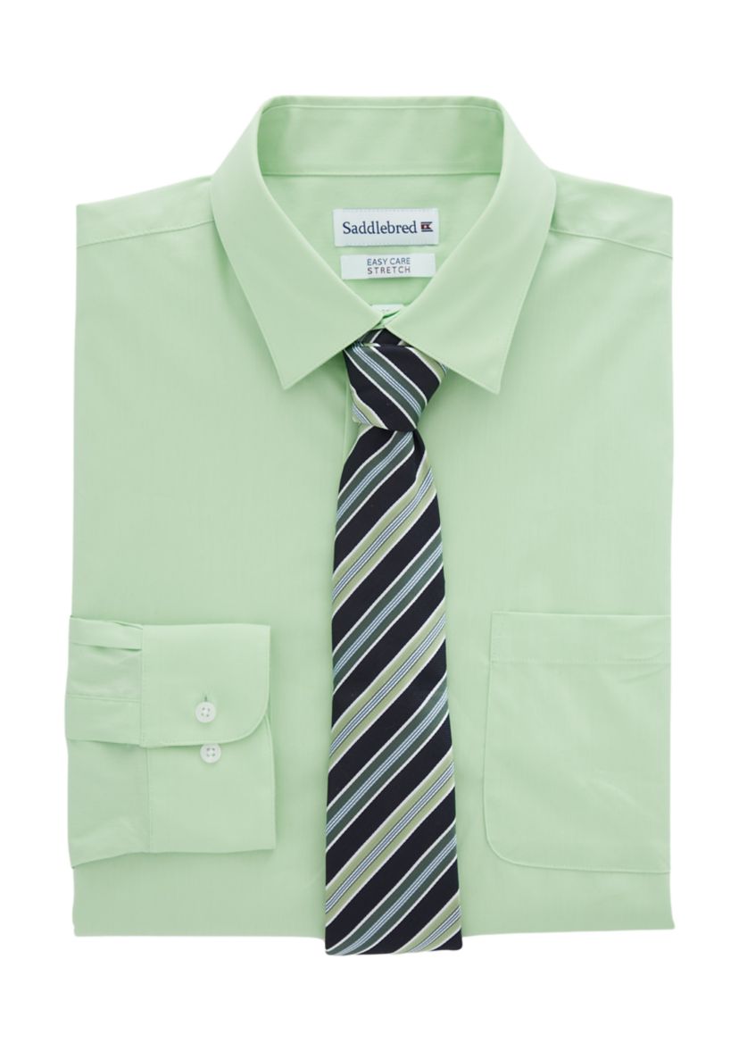 Solid Dress Shirt and Printed Tie Set 