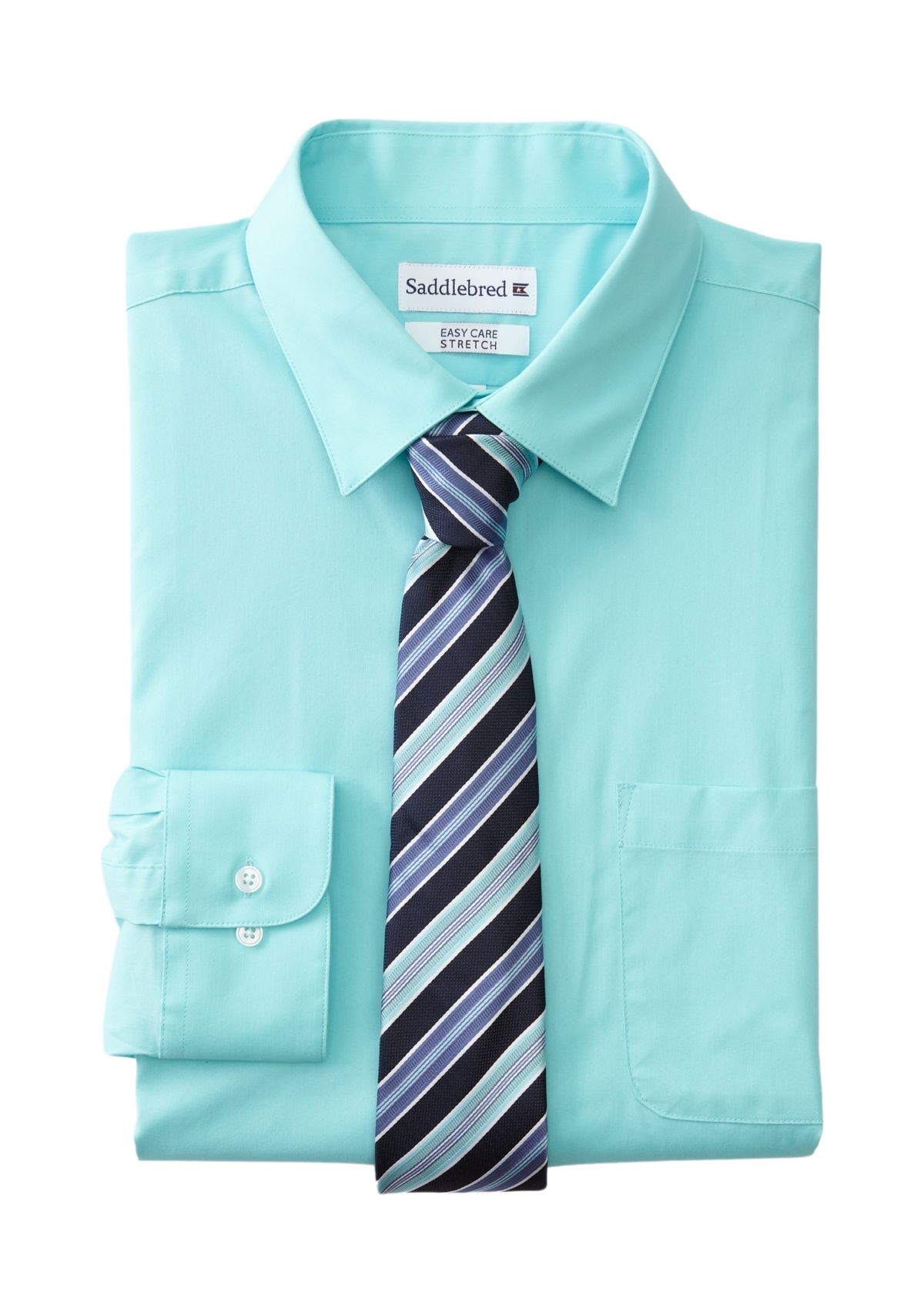 Stretch Solid Dress Shirt and Tie Set