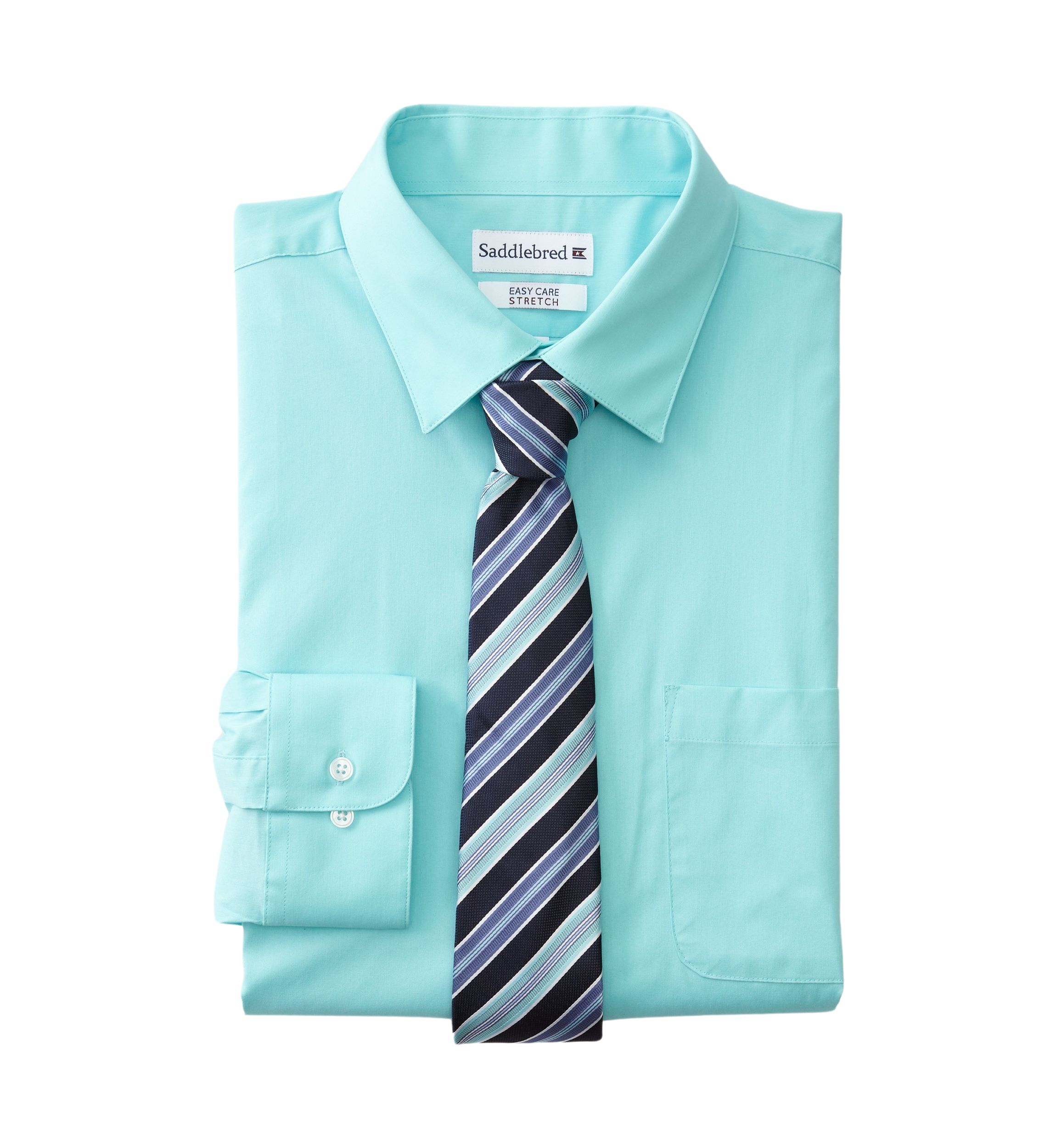 Stretch Solid Dress Shirt and Tie Set