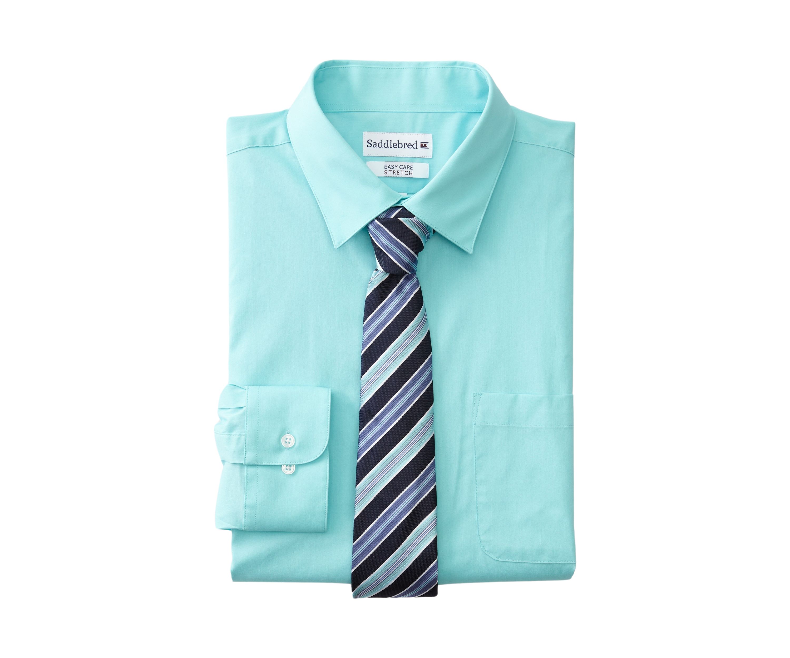 Stretch Solid Dress Shirt and Tie Set