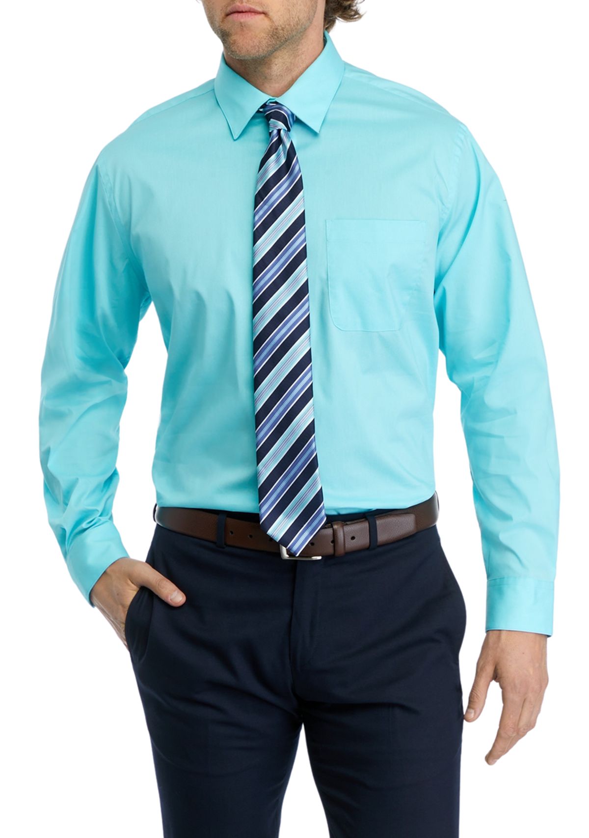 Stretch Solid Dress Shirt and Tie Set