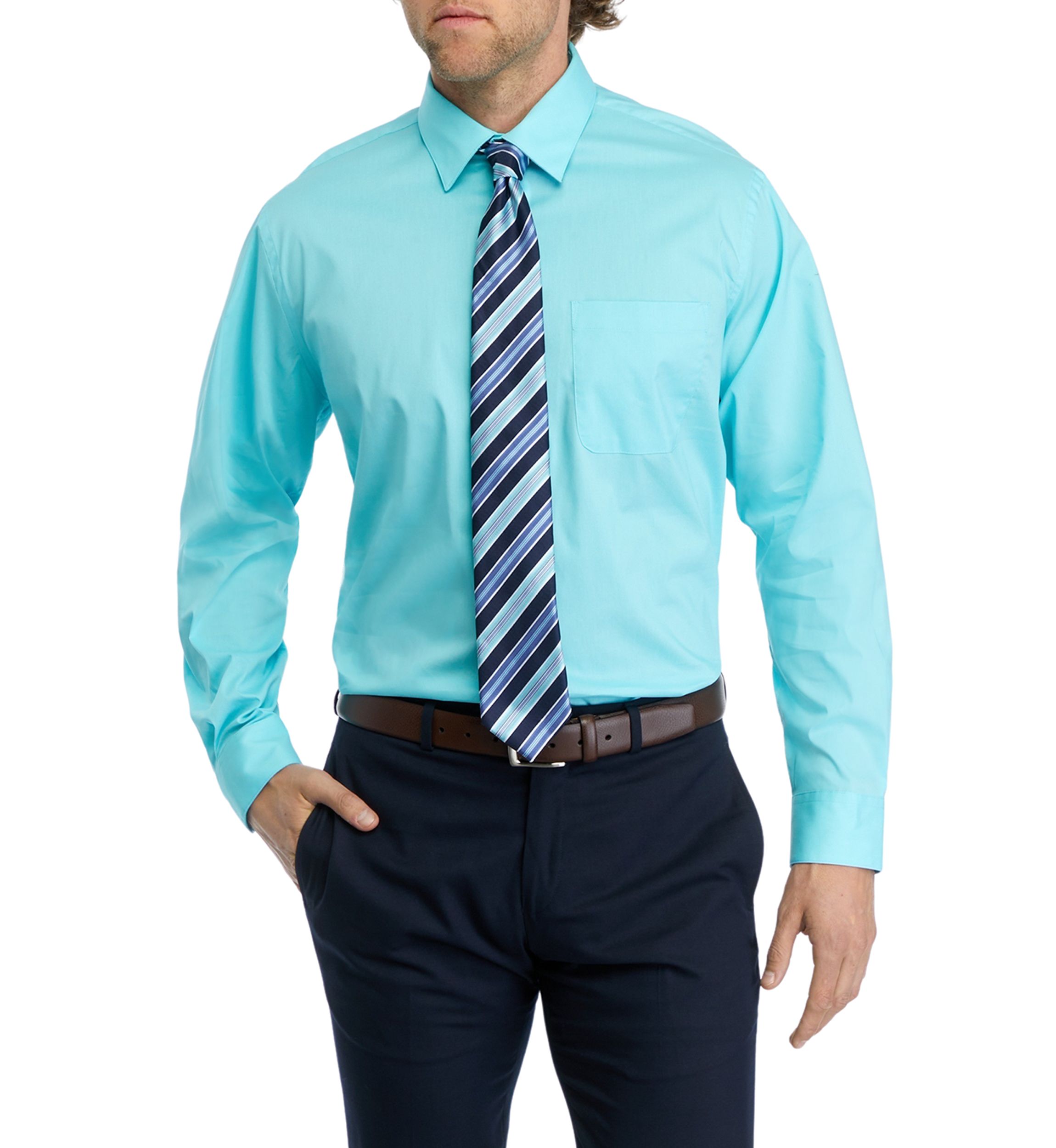 Stretch Solid Dress Shirt and Tie Set
