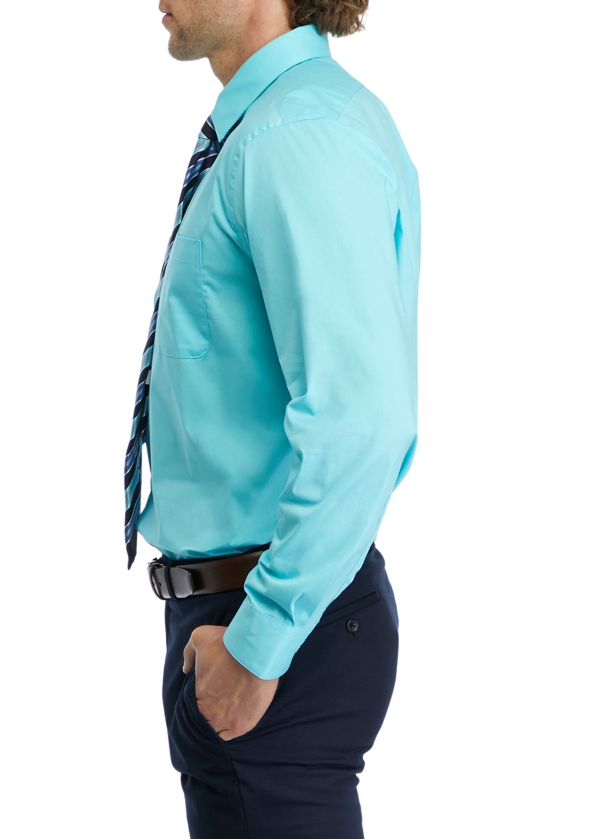 Stretch Solid Dress Shirt and Tie Set