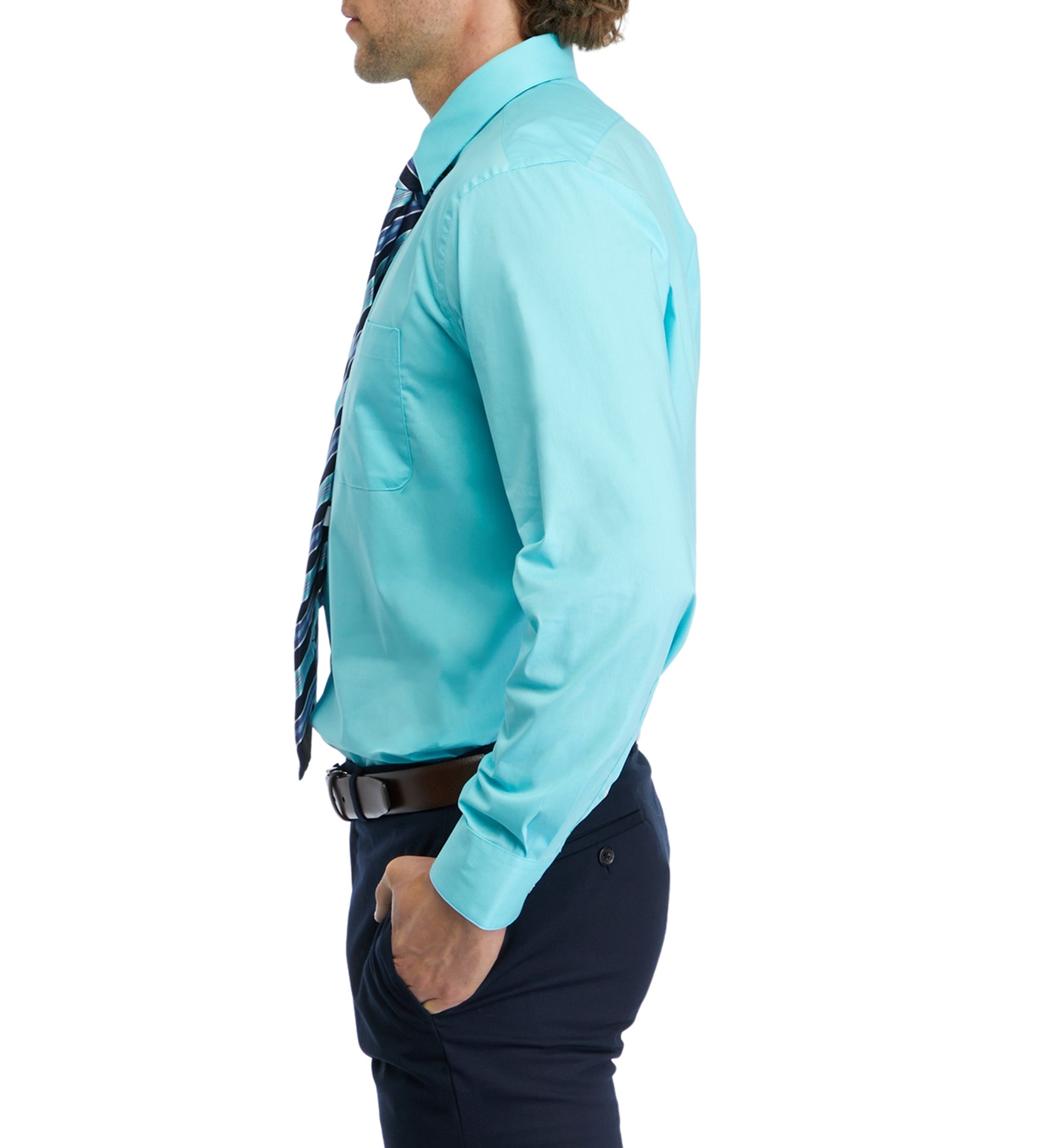 Stretch Solid Dress Shirt and Tie Set