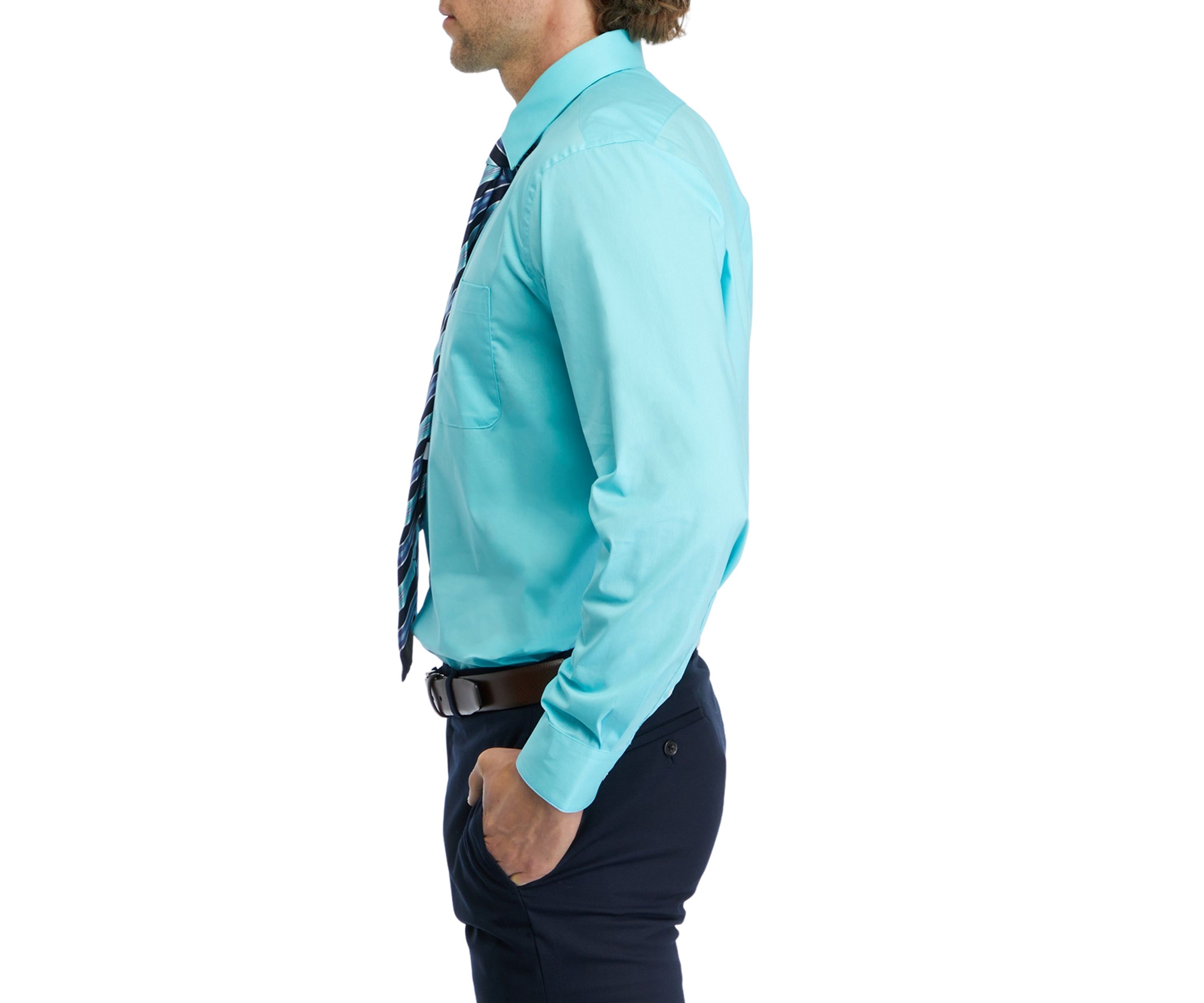 Stretch Solid Dress Shirt and Tie Set