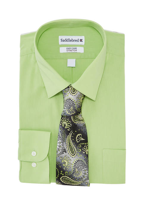 Stretch Button Down Dress Shirt with Tie 