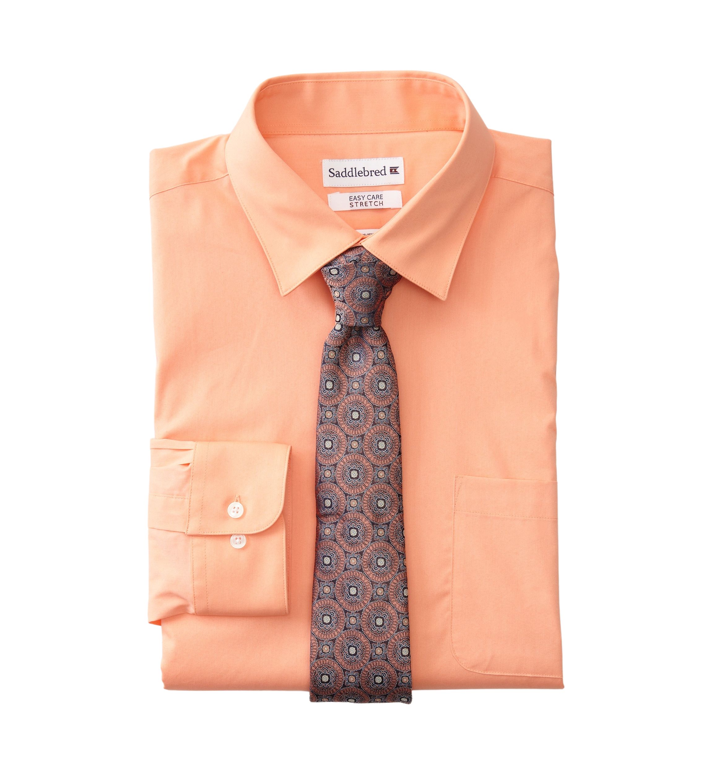 Stretch Solid Dress Shirt and Tie Set