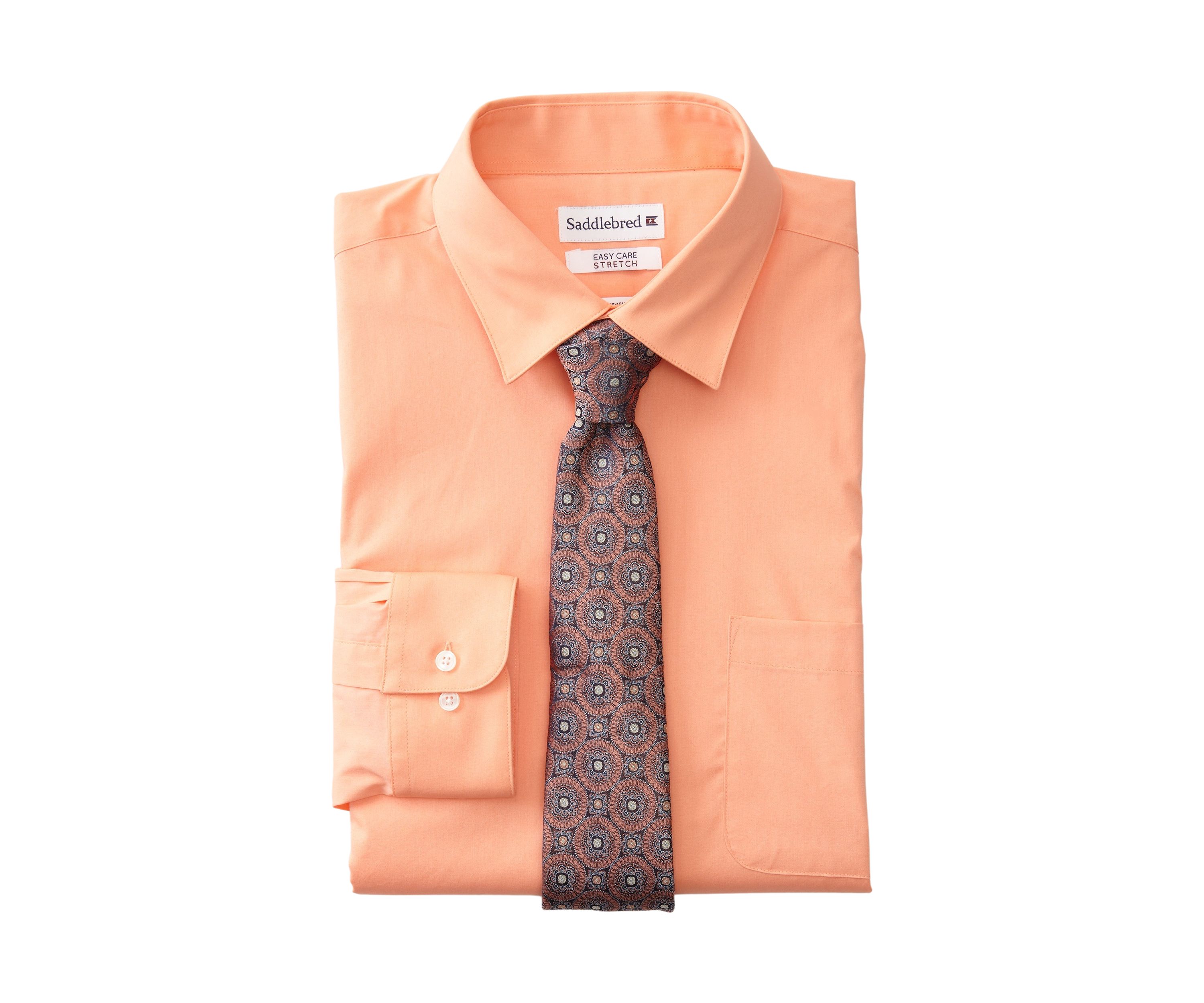 Stretch Solid Dress Shirt and Tie Set