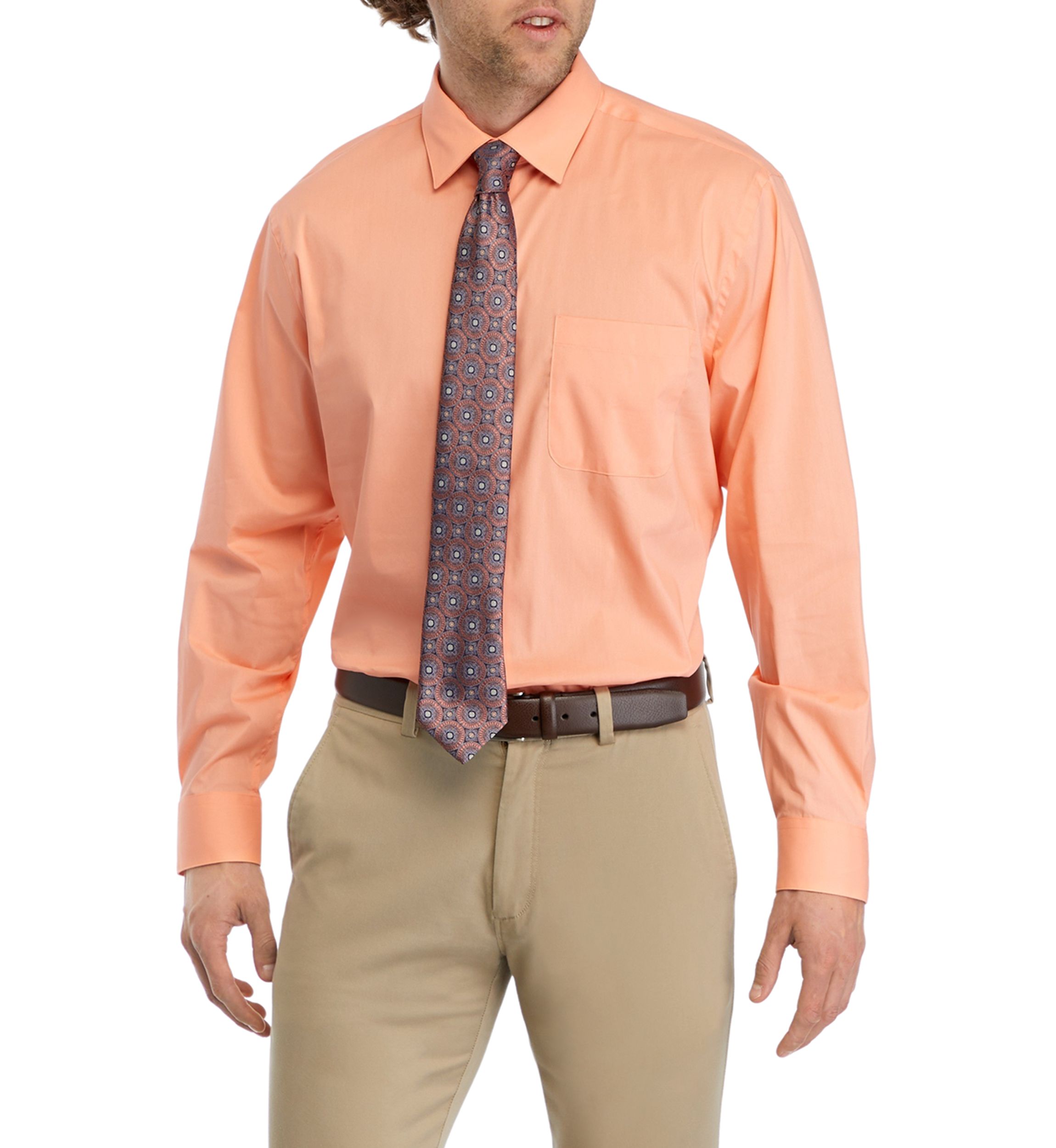 Stretch Solid Dress Shirt and Tie Set