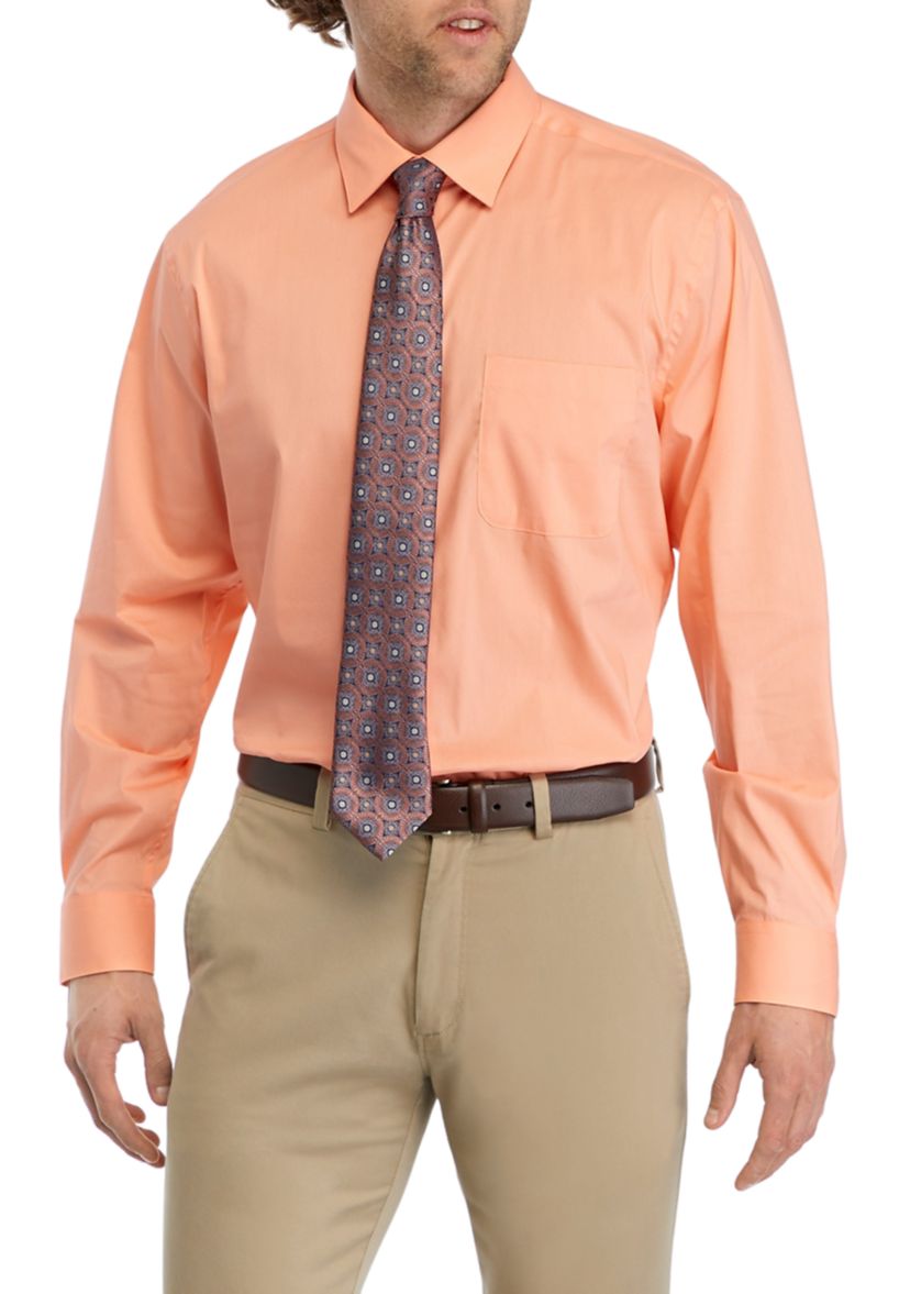 Stretch Solid Dress Shirt and Tie Set