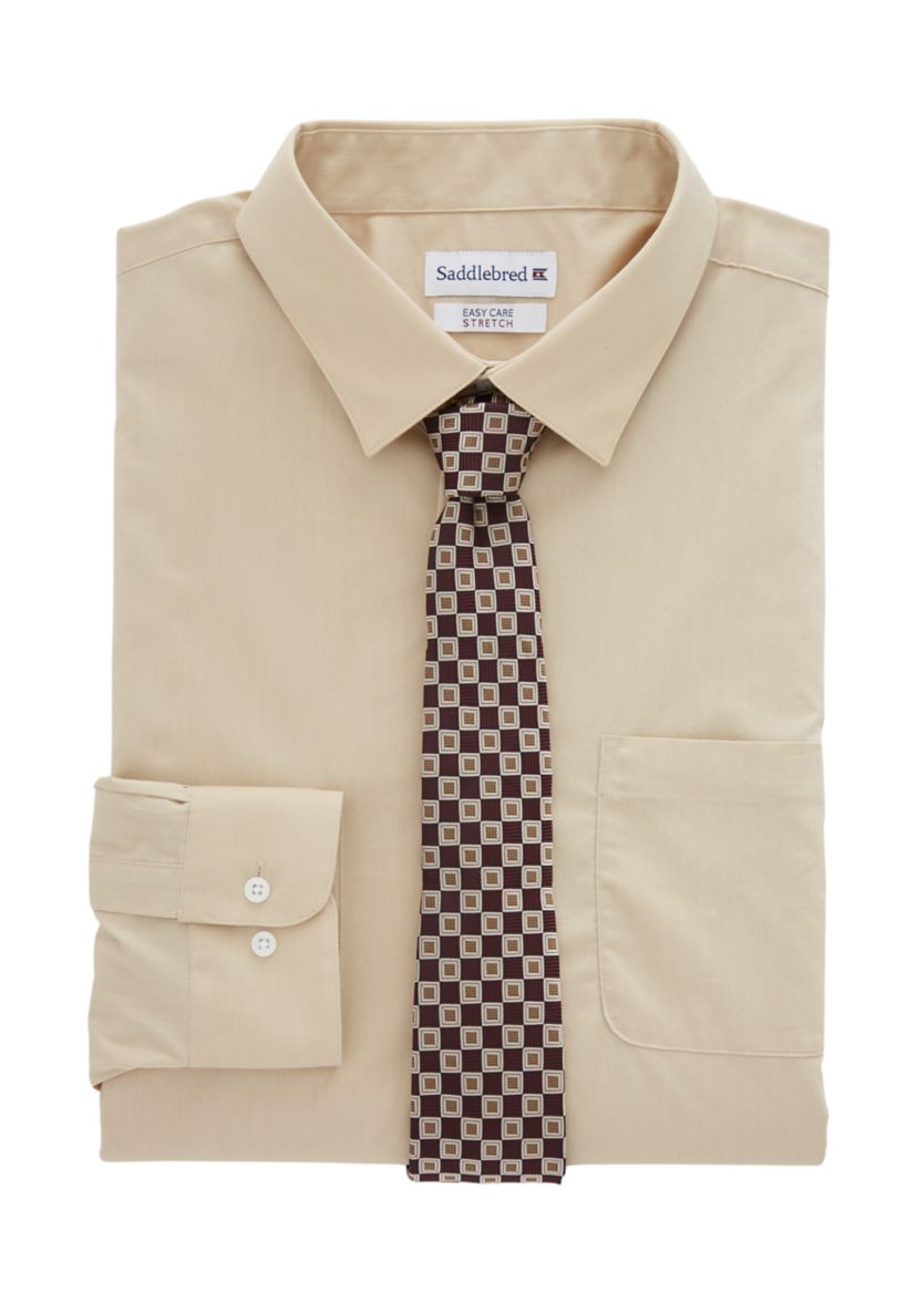 Big & Tall Dress Shirt and Printed Tie Set 
