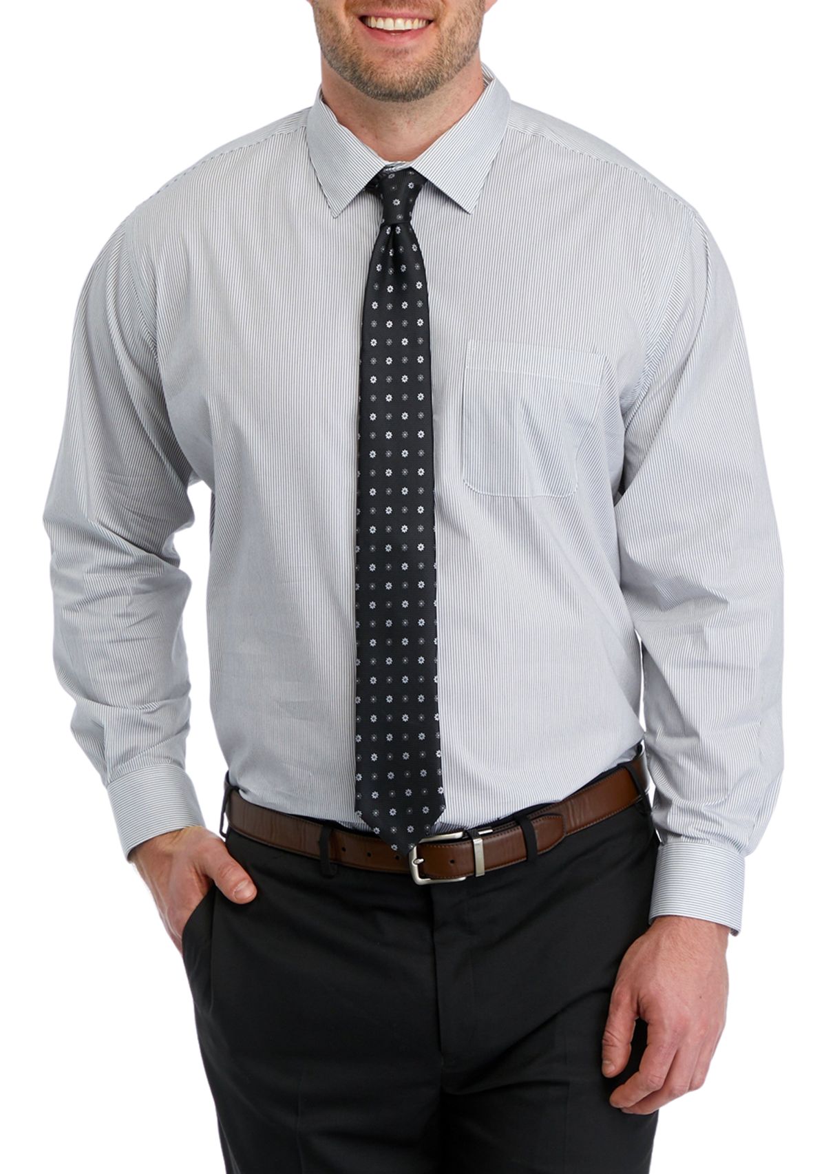 Big & Tall Dress Shirt and Printed Tie Set