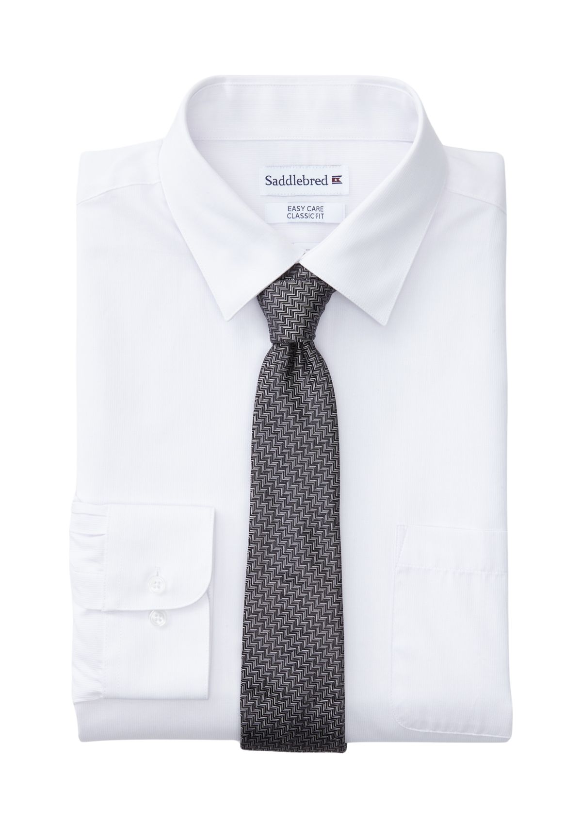 Stretch Solid Dress Shirt with Tie