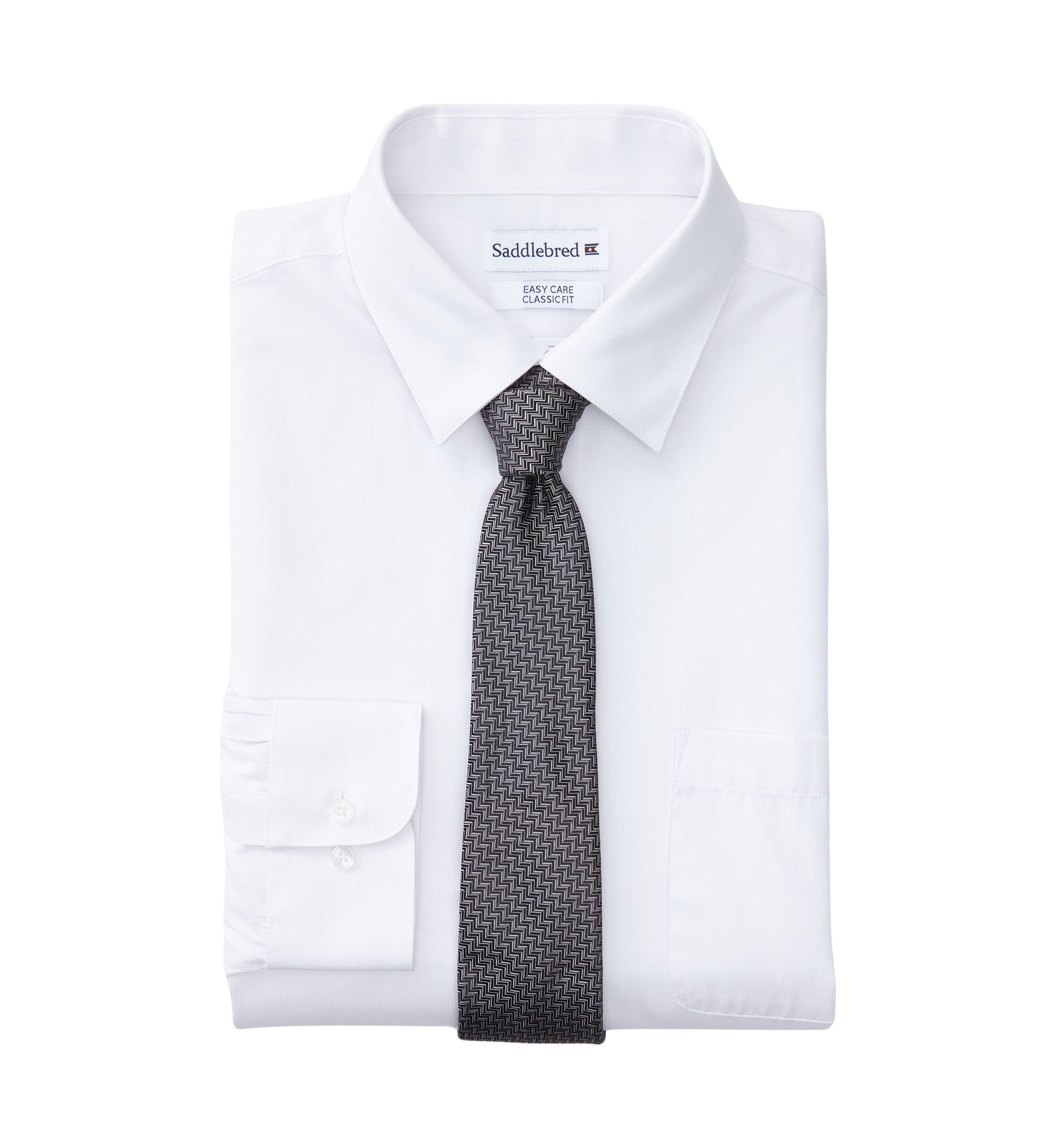 Stretch Solid Dress Shirt with Tie