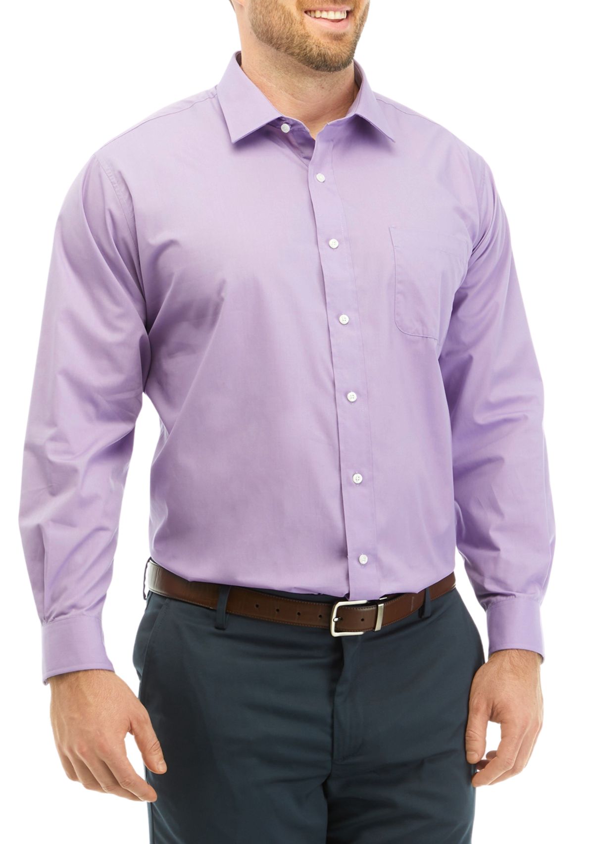 Mens Big Solid Stretch Spread Collar Shirt