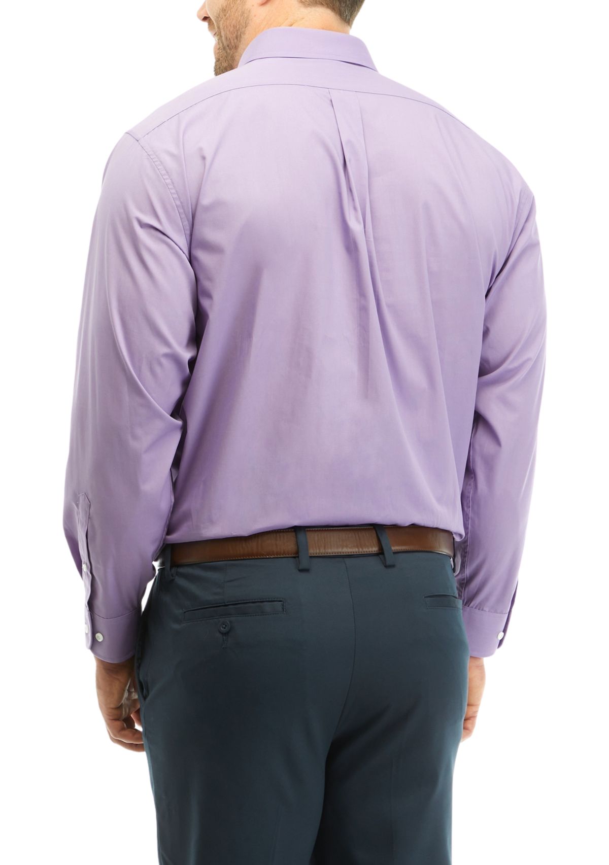 Mens Big Solid Stretch Spread Collar Shirt