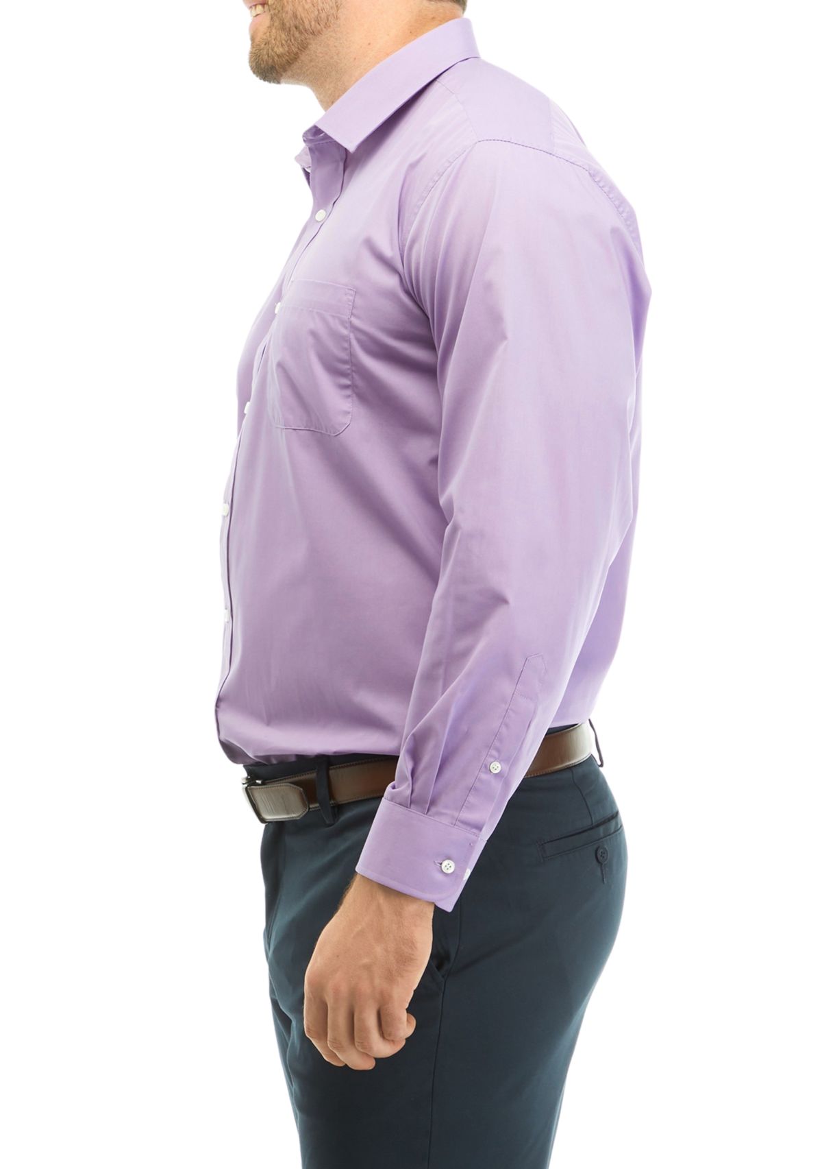 Mens Big Solid Stretch Spread Collar Shirt