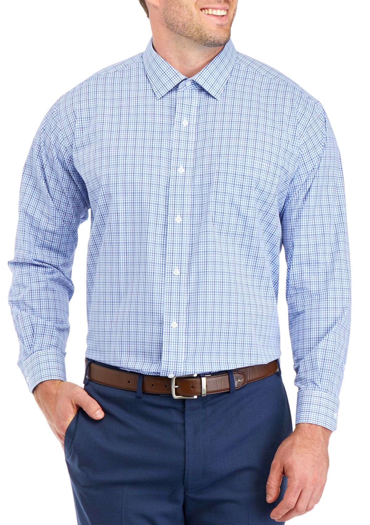 Mens Big Plaid Stretch Collar Shirt
