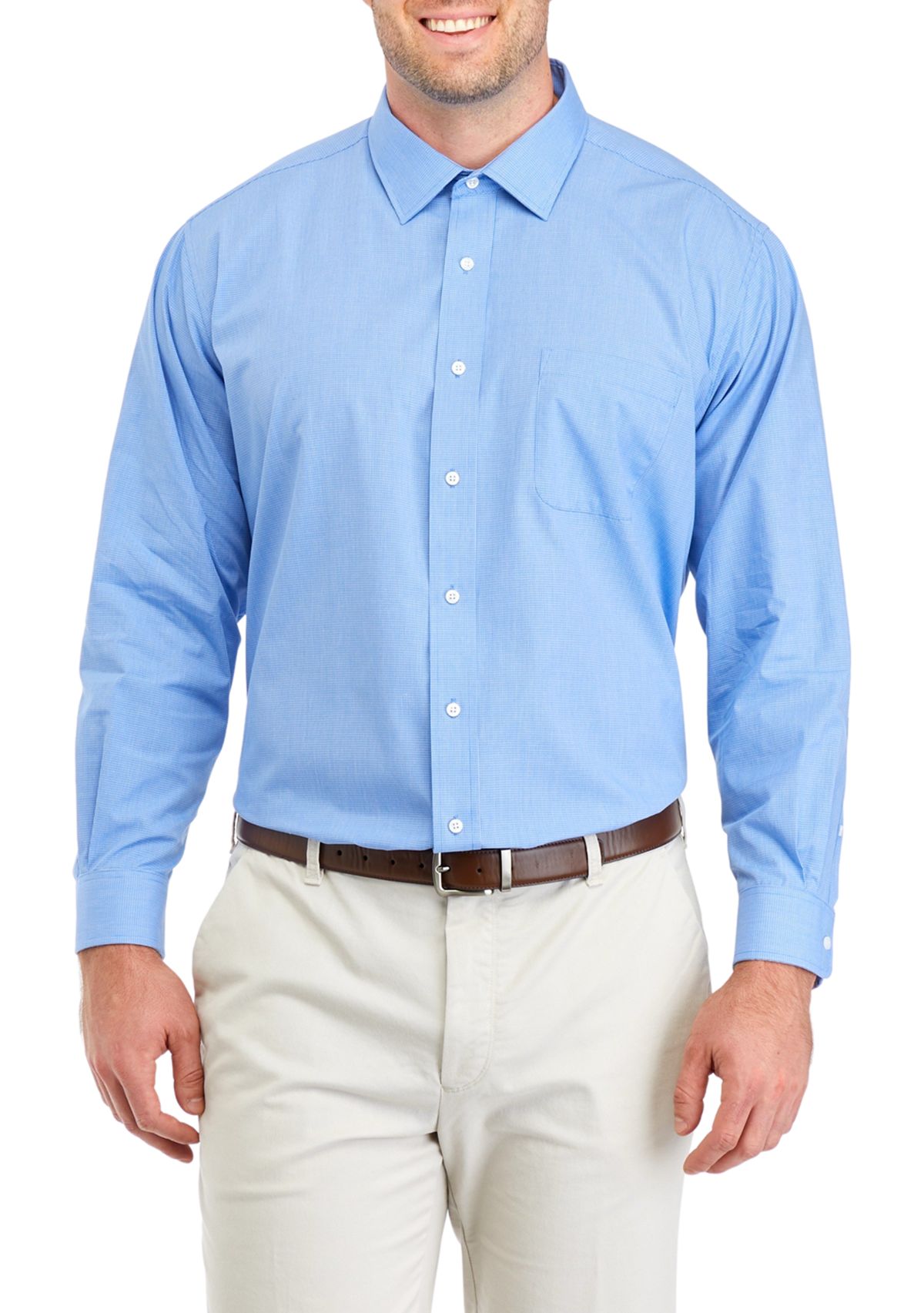 Mens Big Grid Stretch Collar Shirt