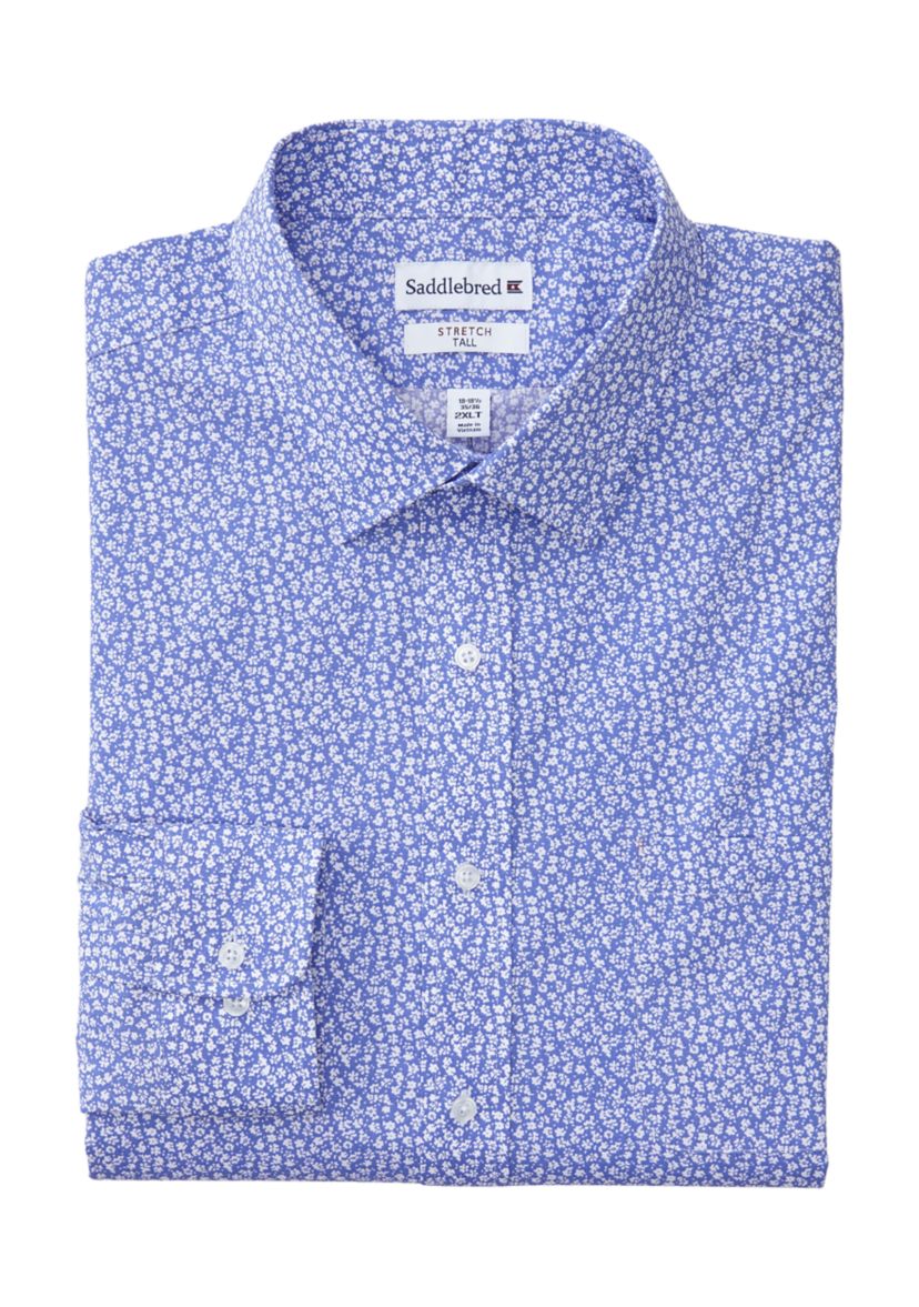 Mens Tall Printed Stretch Collar Shirt
