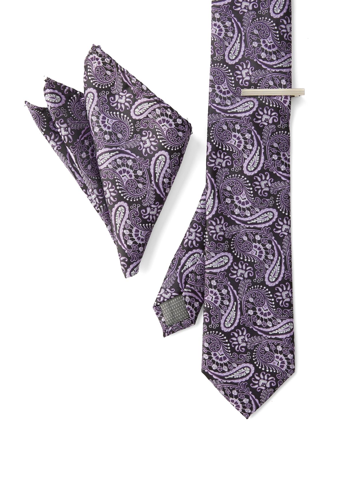 Big & Tall Paisley Pocket Square, Tie and Tie Bar Set