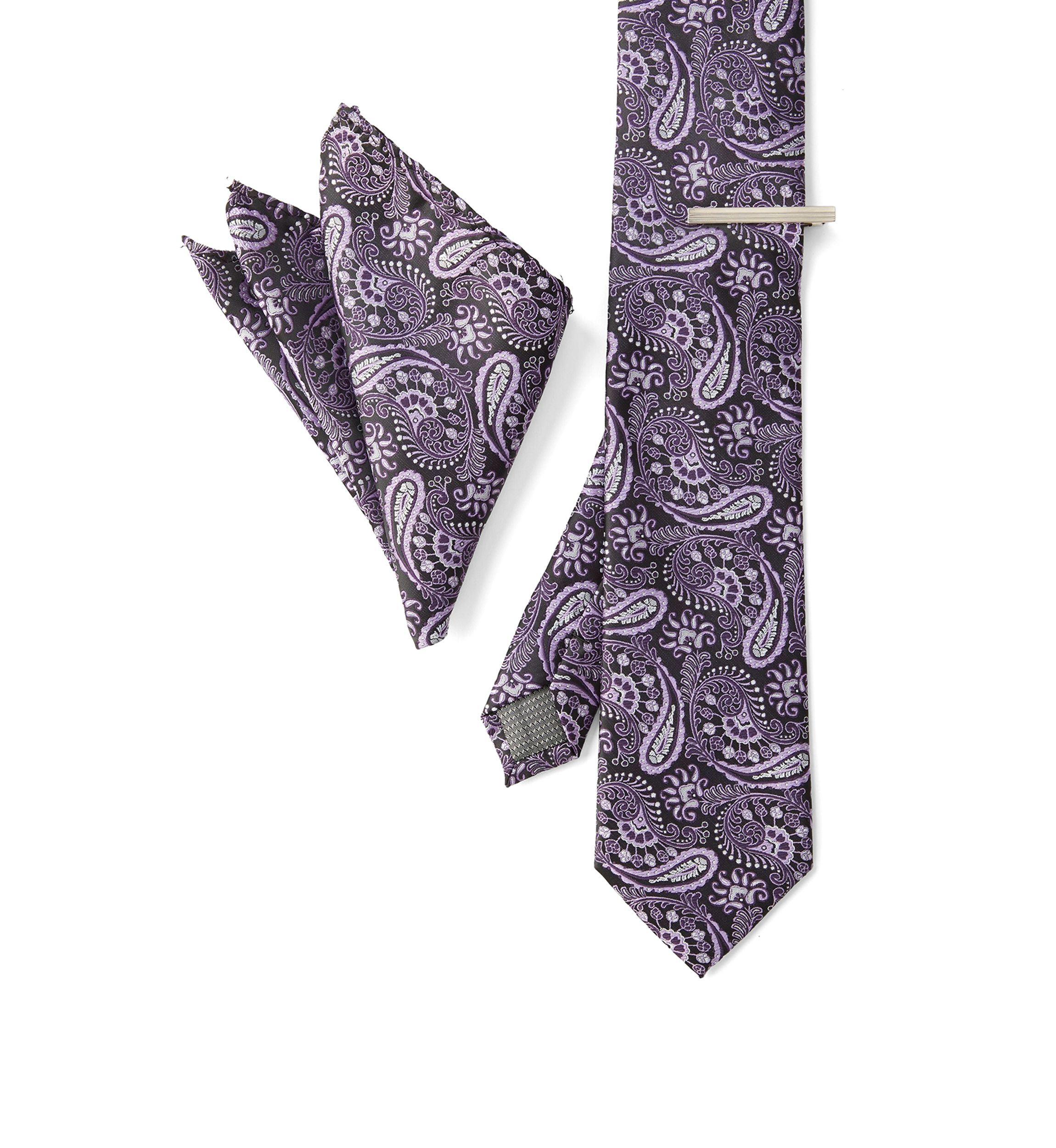 Big & Tall Paisley Pocket Square, Tie and Tie Bar Set