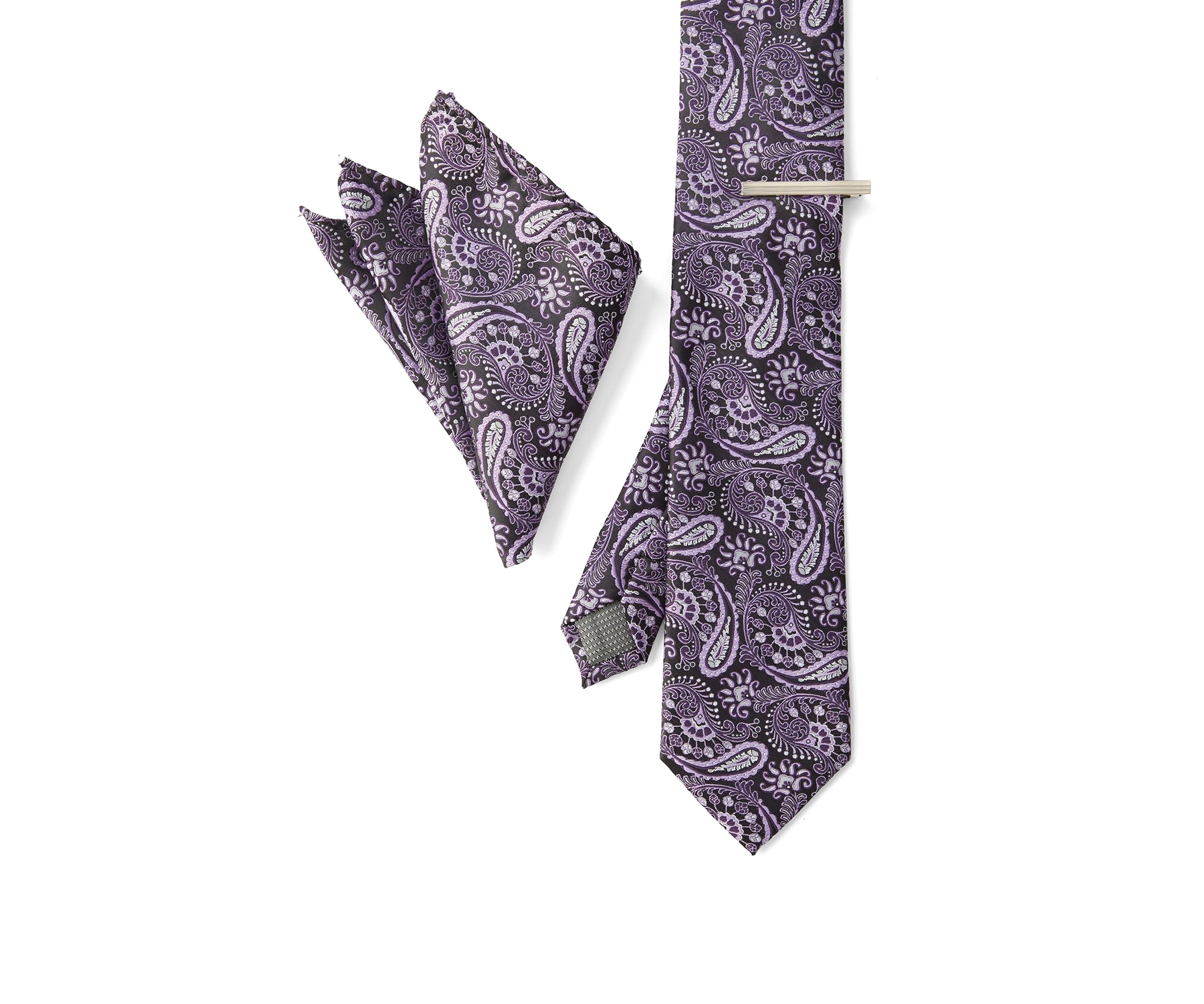 Big & Tall Paisley Pocket Square, Tie and Tie Bar Set