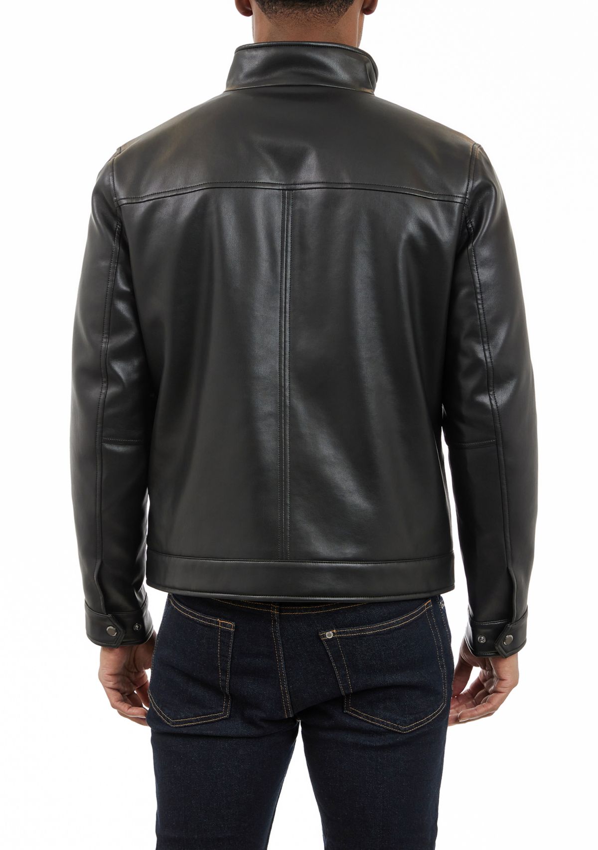 Mens Faux Leather Stand Collar Rain Jacket