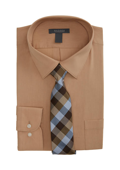 Slim Stretch Dress Shirt and Tie Set 