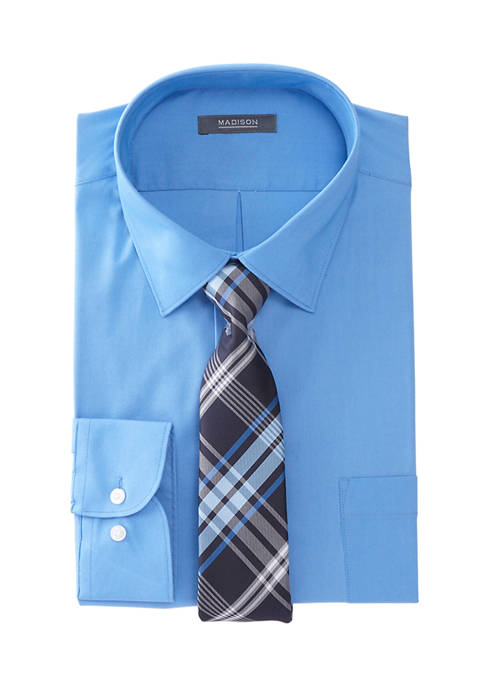 Madison Mens Slim Stretch Dress Shirt and Tie