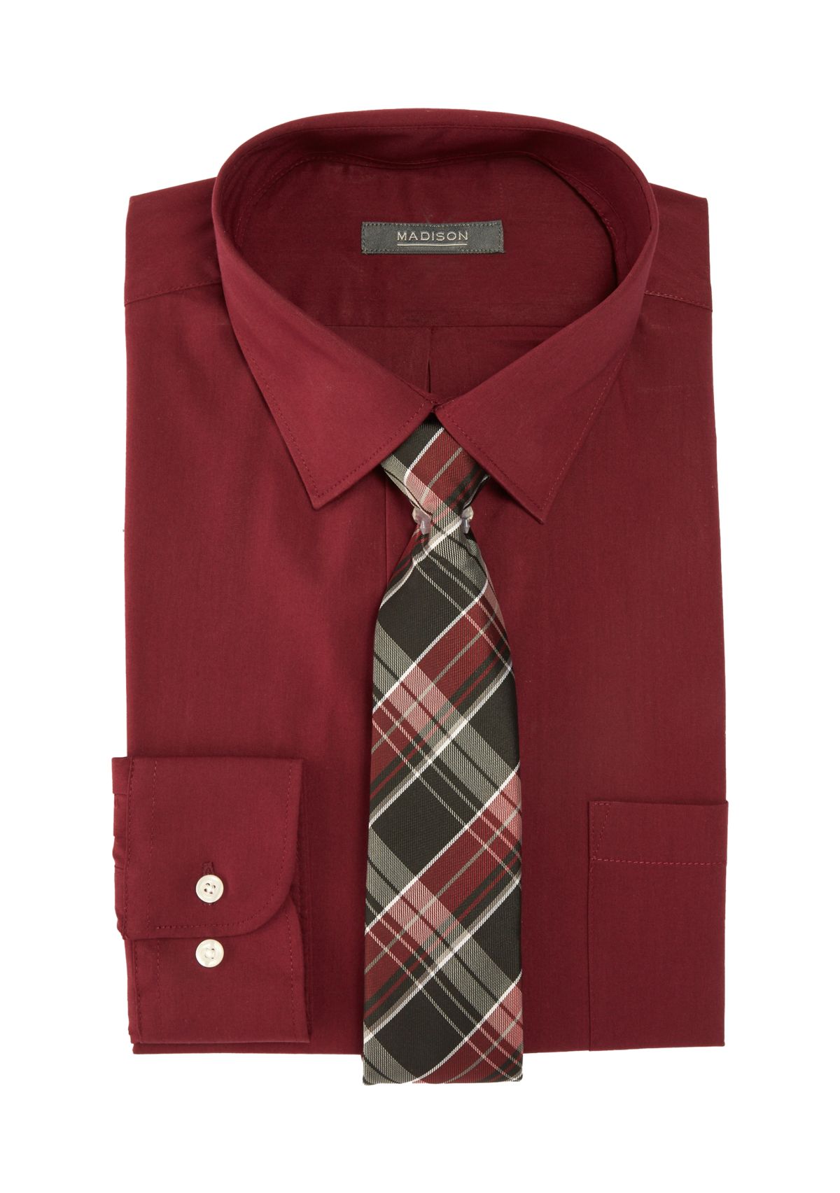 Mens 2 Piece Slim Stretch Solid Shirt and Tie Set 
