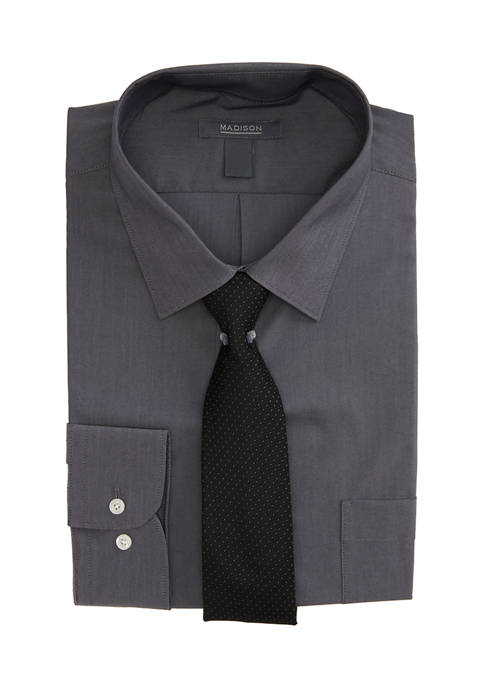 Slim Stretch Chambray Dress Shirt and Tie Set
