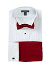 Slim Fit Wing Tip Red Bow Tie Boxed Tuxedo Shirt 