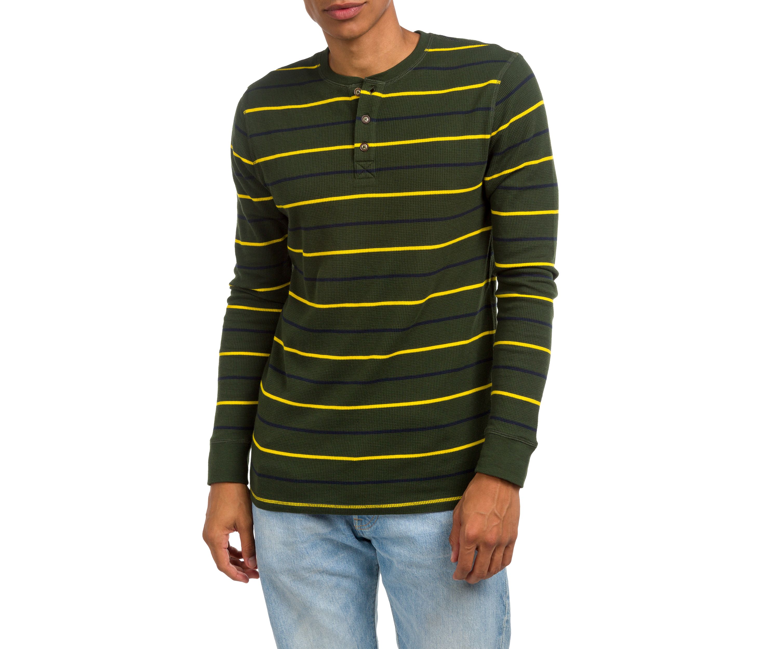 Long Sleeve Striped Thermal Henley Shirt