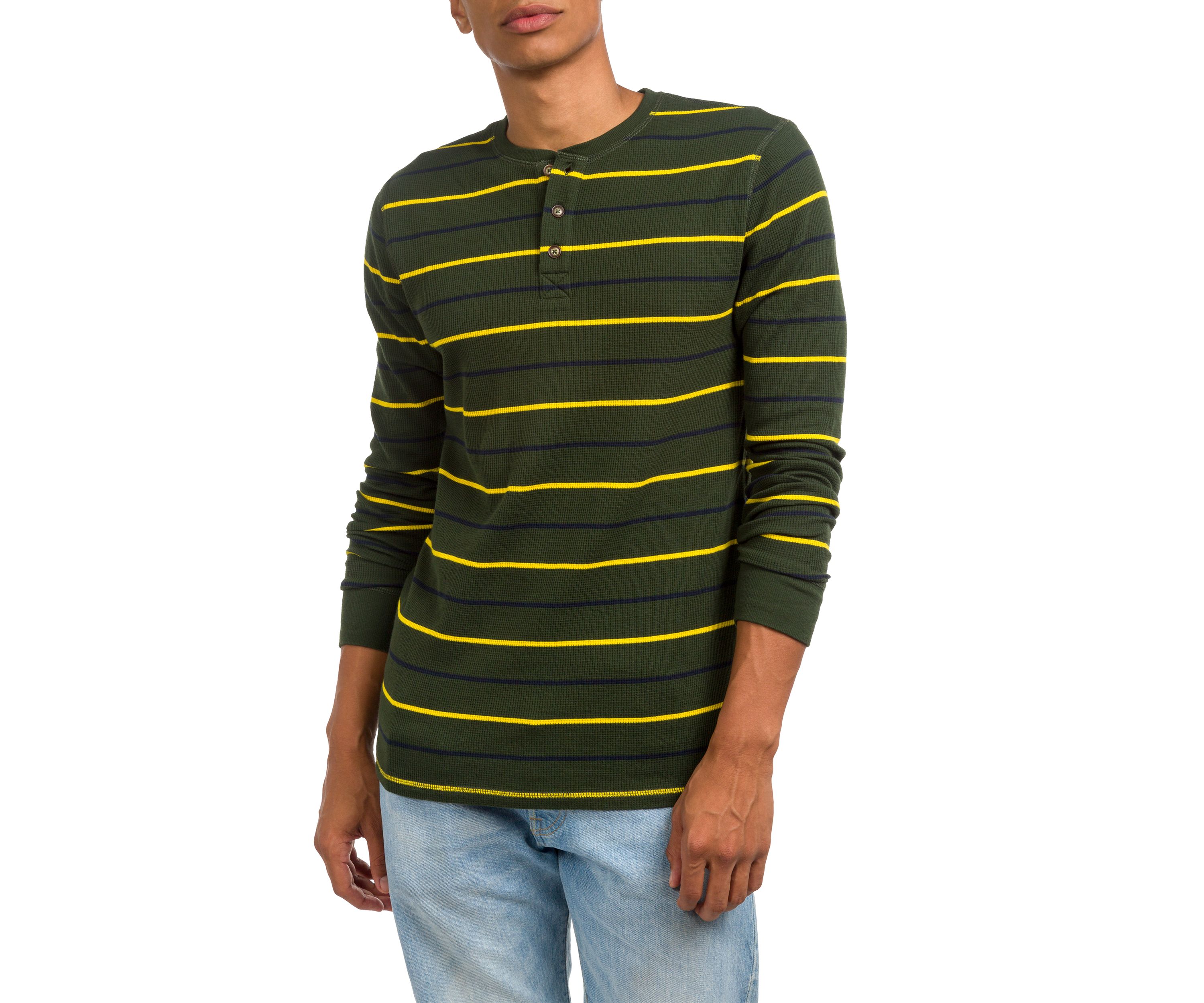Long Sleeve Striped Thermal Henley Shirt