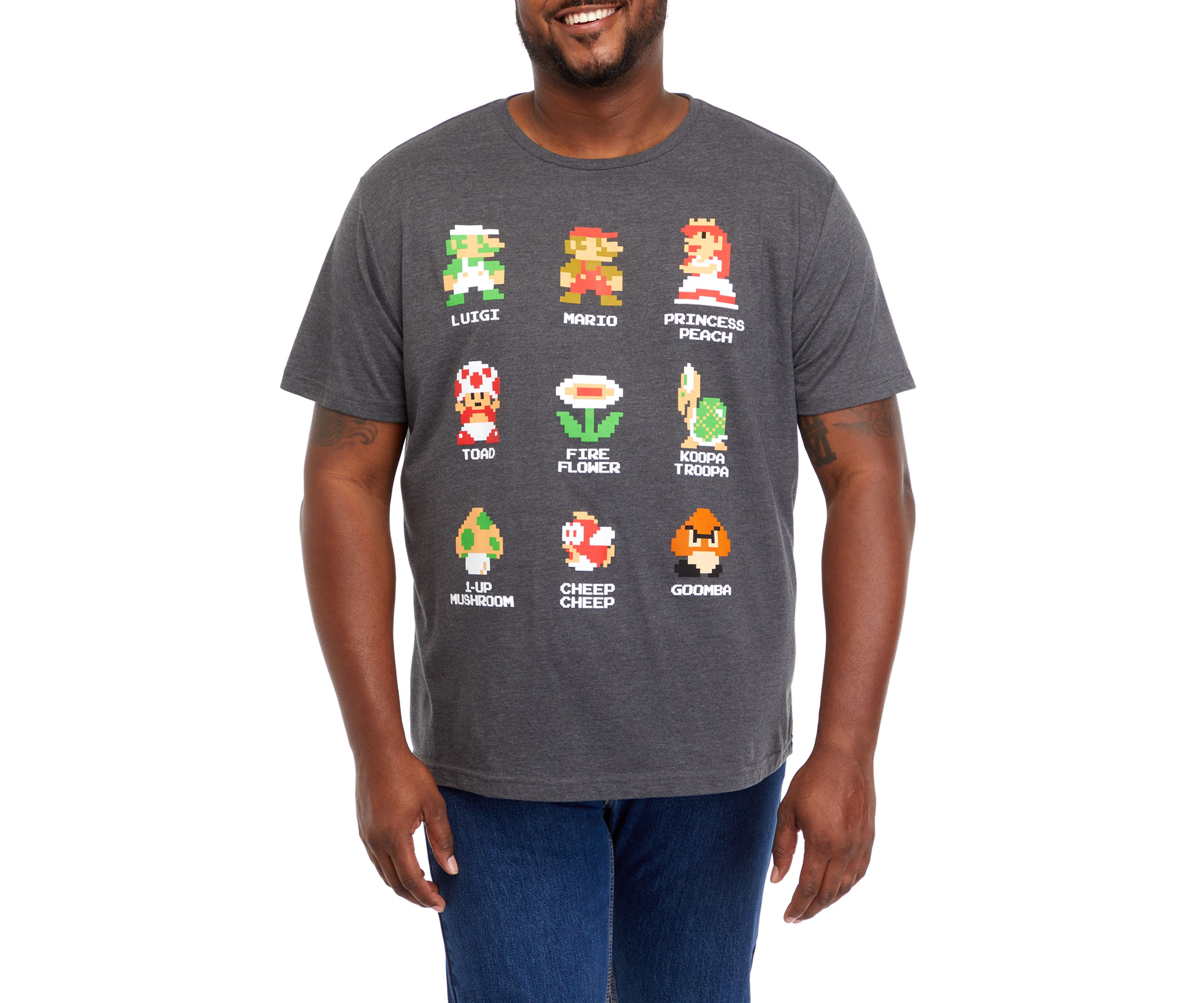 Big & Tall Short Sleeve Super Mario Bros Group Icons Graphic T-Shirt