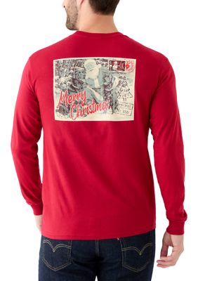 Crown & Ivy Men's Long Sleeve Santa Post Card Graphic Shirt