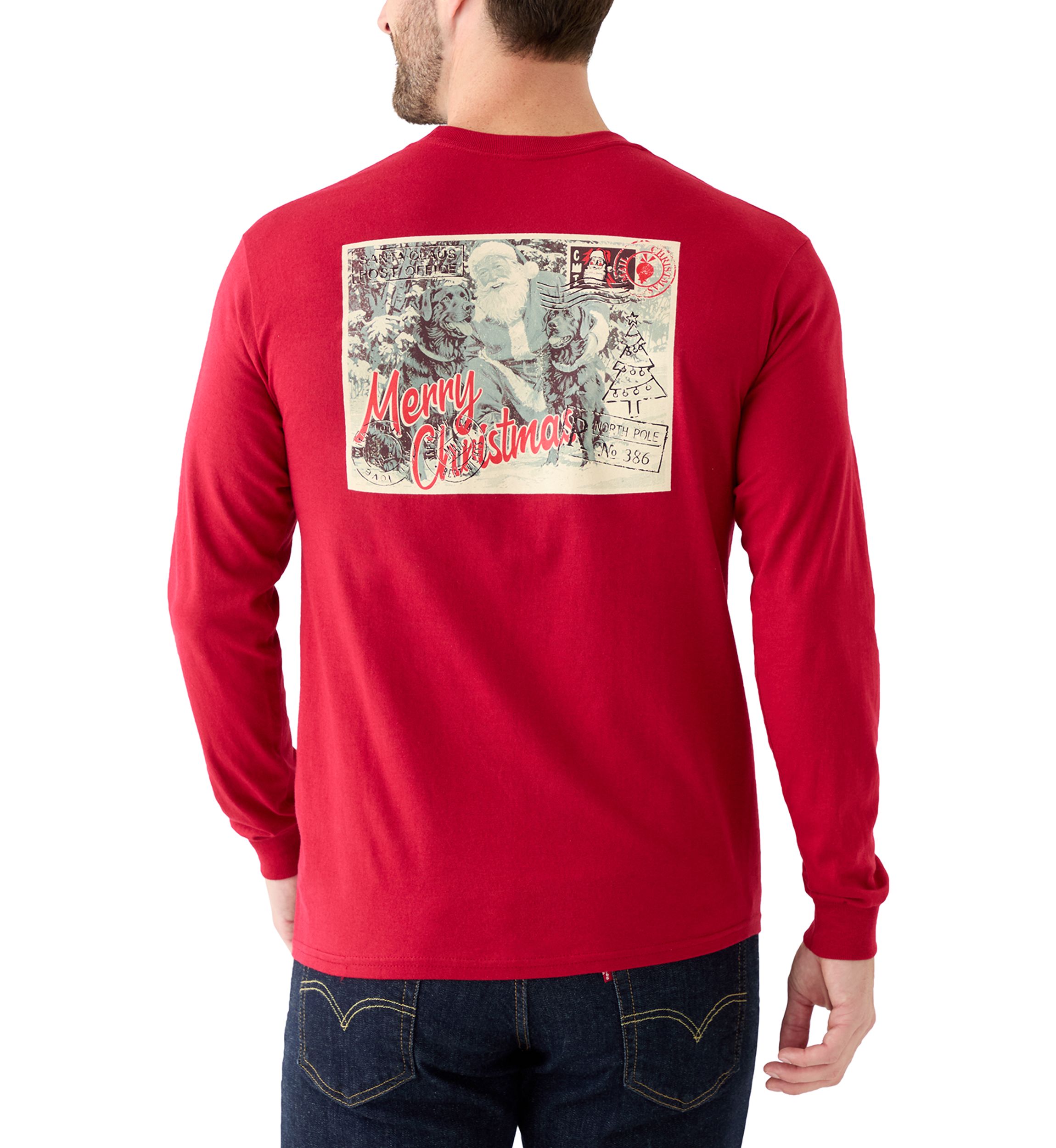 Long Sleeve Santa Post Card Graphic Shirt