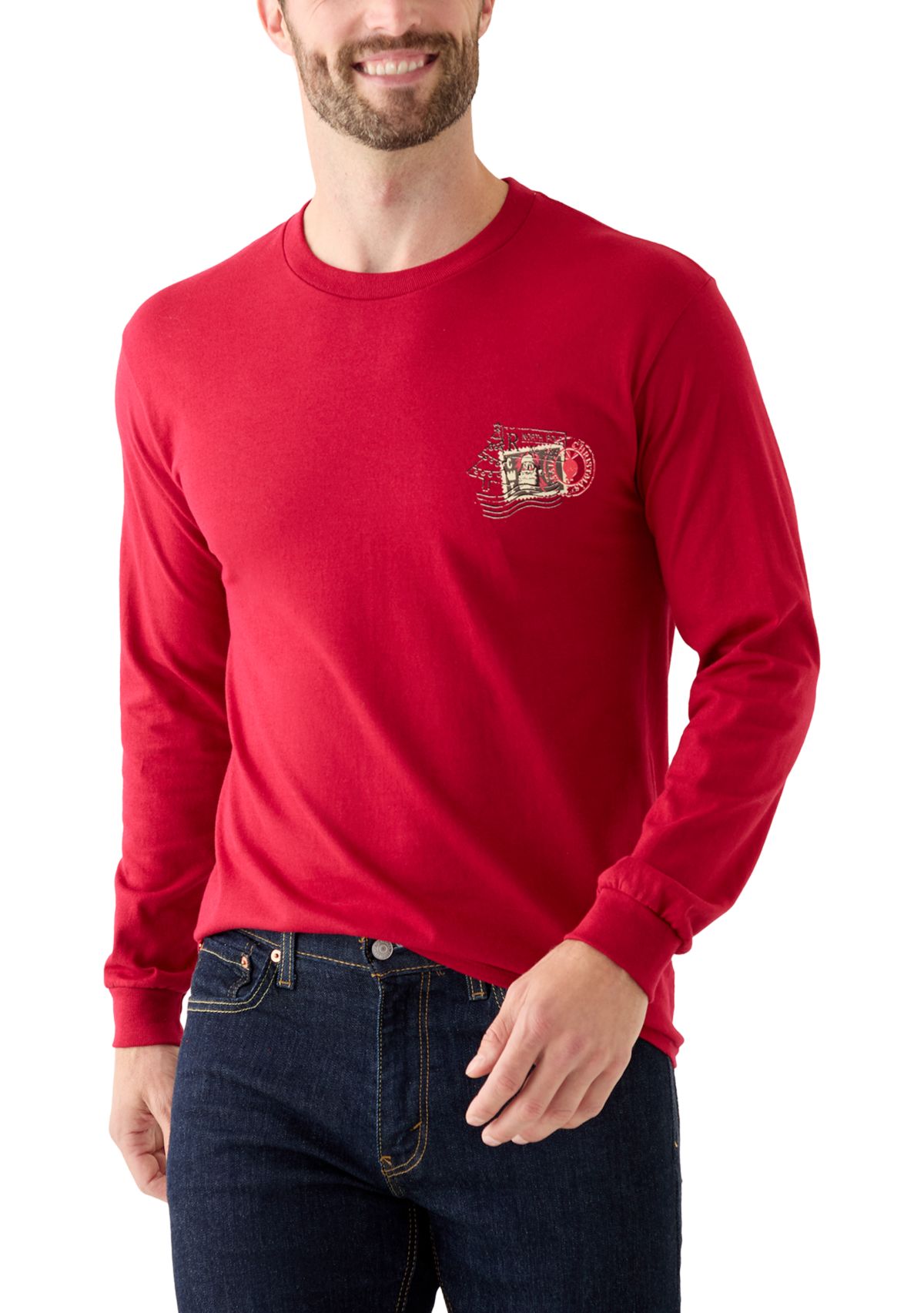 Long Sleeve Santa Post Card Graphic Shirt