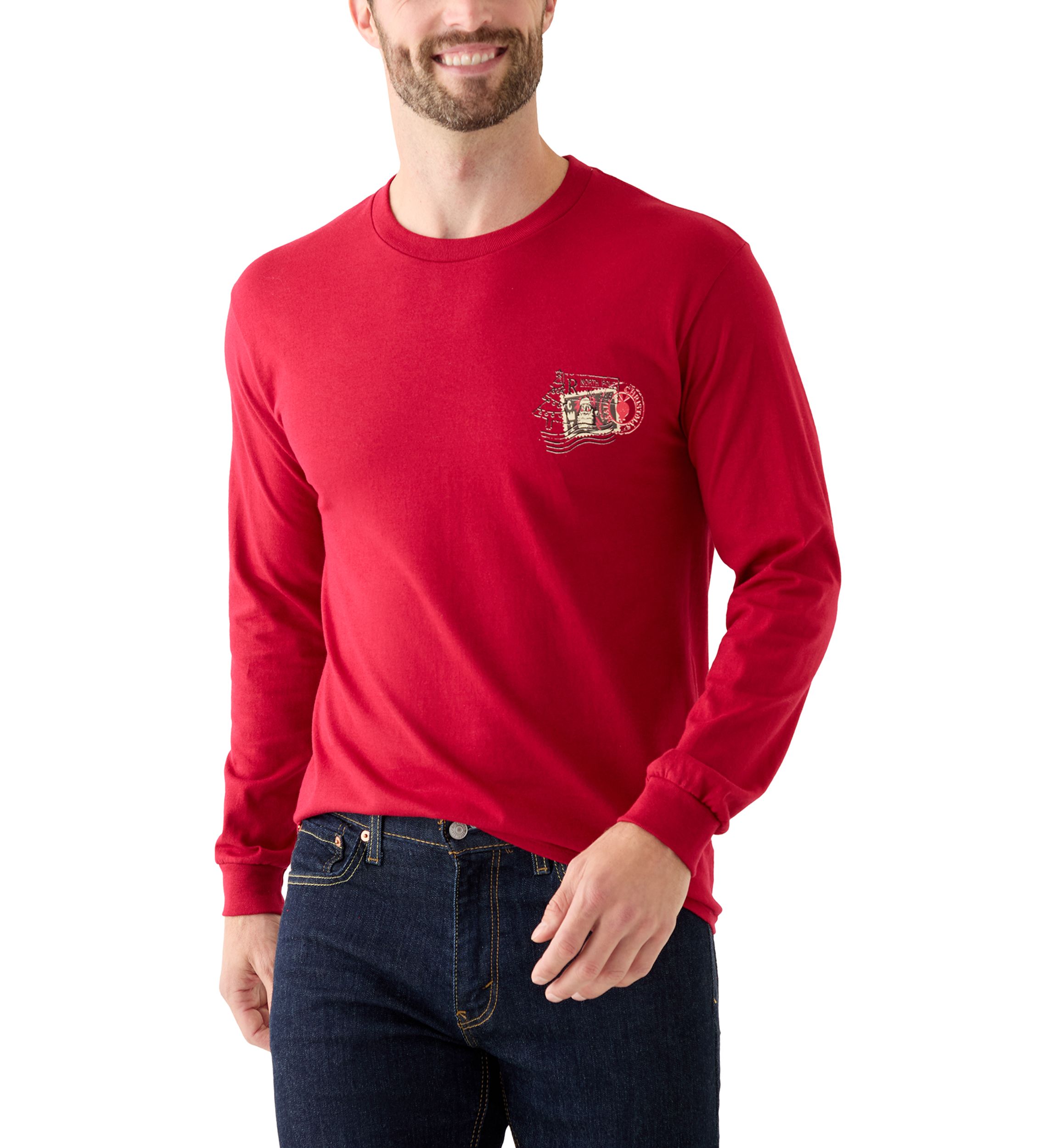 Long Sleeve Santa Post Card Graphic Shirt